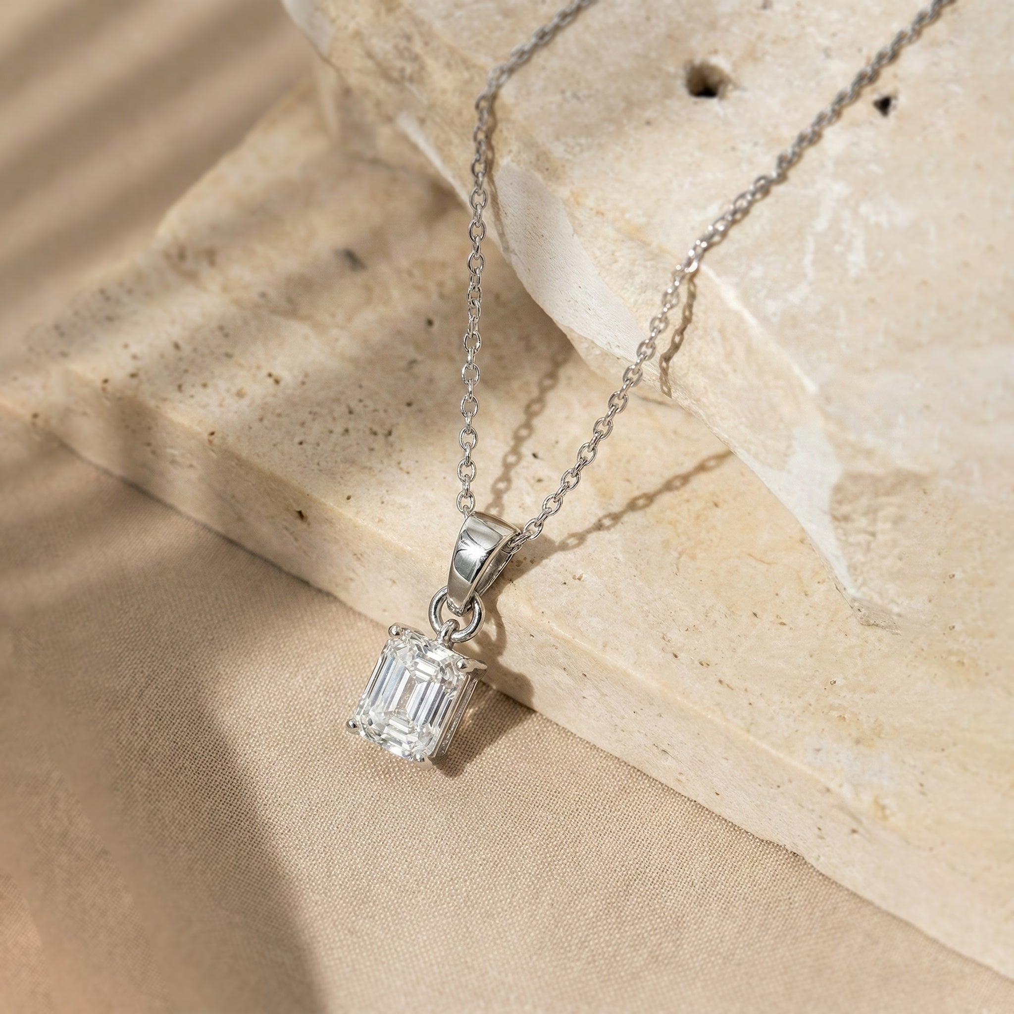 Cubic Zirconia Octagon Solitaire Pendant Necklace in 925 Sterling Silver 9x7 MM 1.4ct