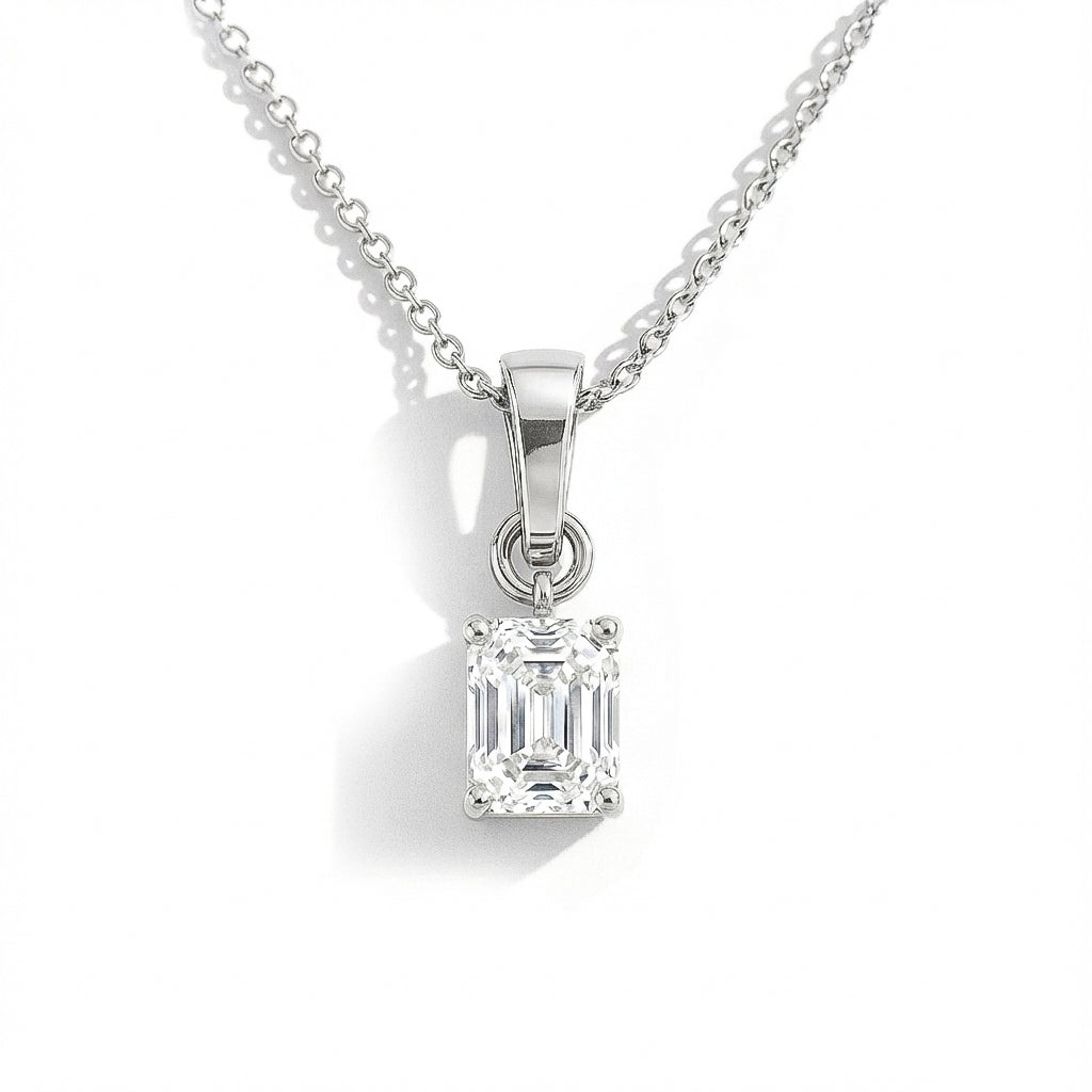 Cubic Zirconia Octagon Solitaire Pendant Necklace in 925 Sterling Silver 9x7 MM 1.4ct