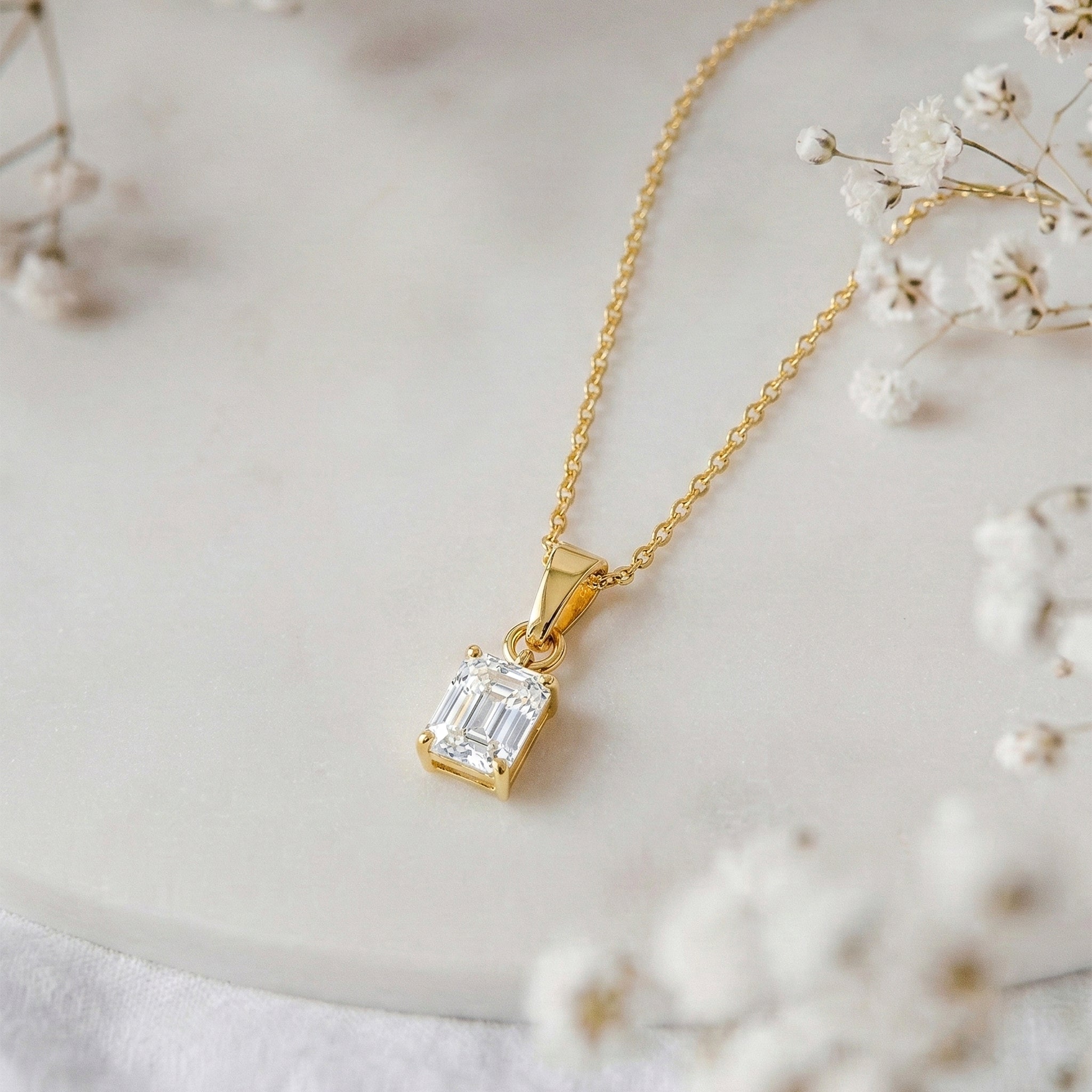 Cubic Zirconia Octagon Solitaire Pendant Necklace in 925 Sterling Silver 9x7 MM 1.4ct