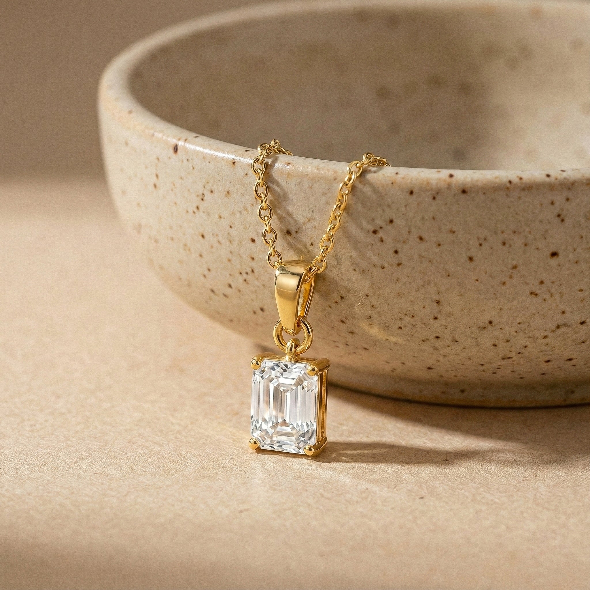 Simulated Diamond Octagon Solitaire Pendant Necklace in Yellow Gold Plated 9x7 MM 1.4ct