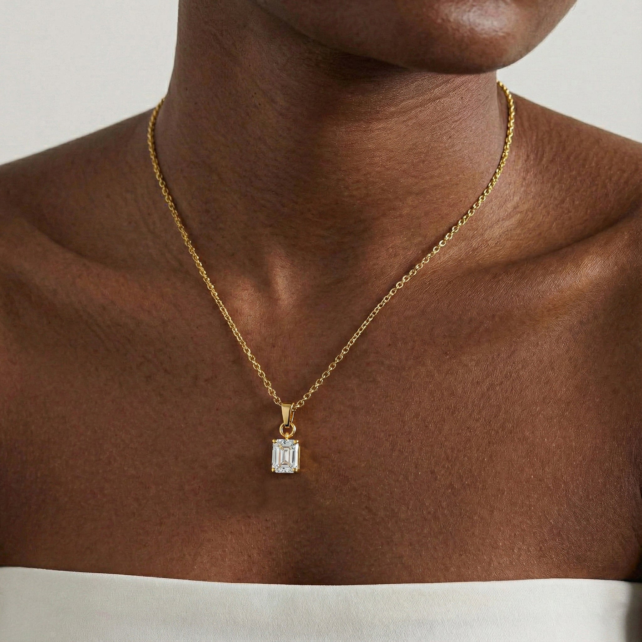 Simulated Diamond Octagon Solitaire Pendant Necklace in Yellow Gold Plated 9x7 MM 1.4ct