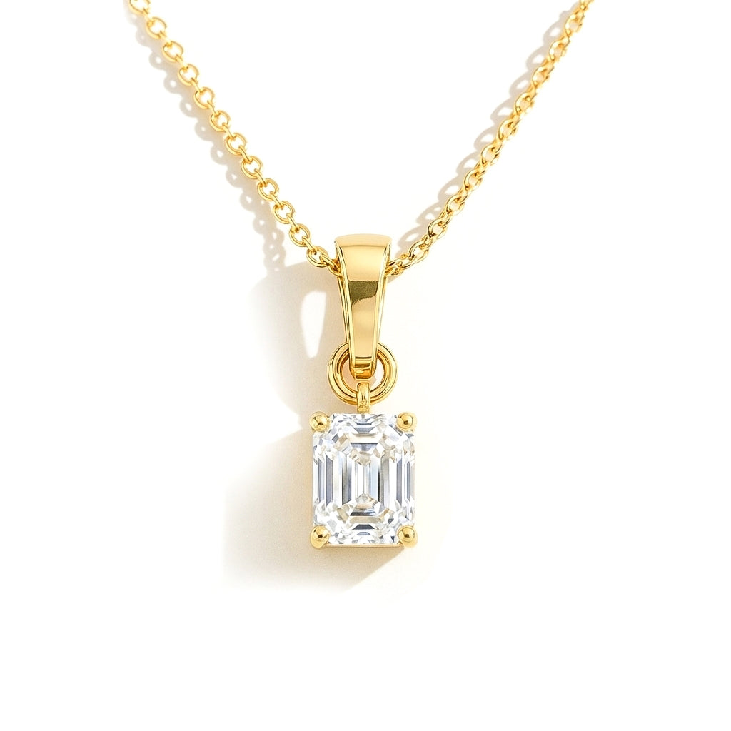 Simulated Diamond Octagon Solitaire Pendant Necklace in Yellow Gold Plated 9x7 MM 1.4ct