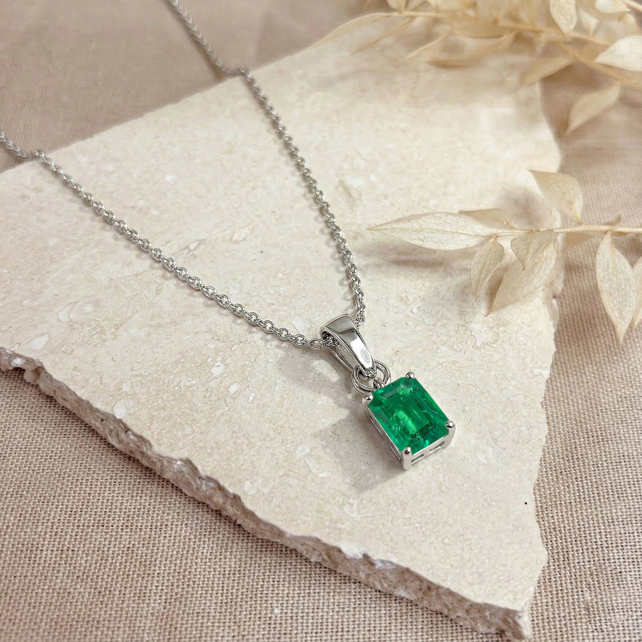 Emerald Octagon Solitaire Pendant Necklace in 925 Sterling Silver 9x7 MM 1.4ct