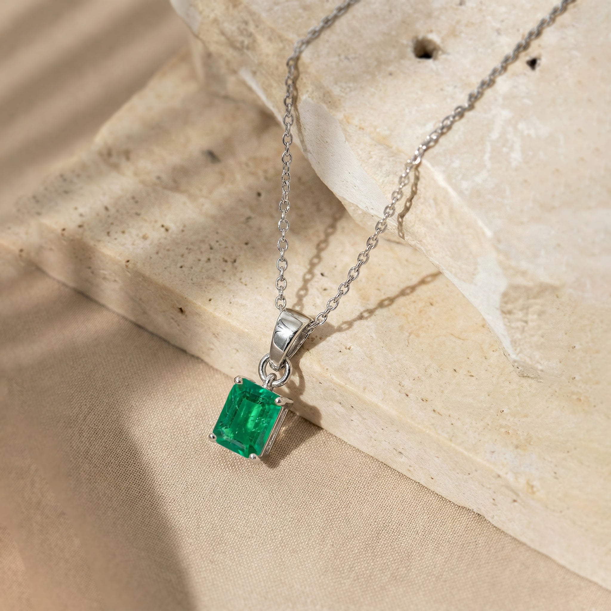 Emerald Octagon Solitaire Pendant Necklace in 925 Sterling Silver 9x7 MM 1.4ct