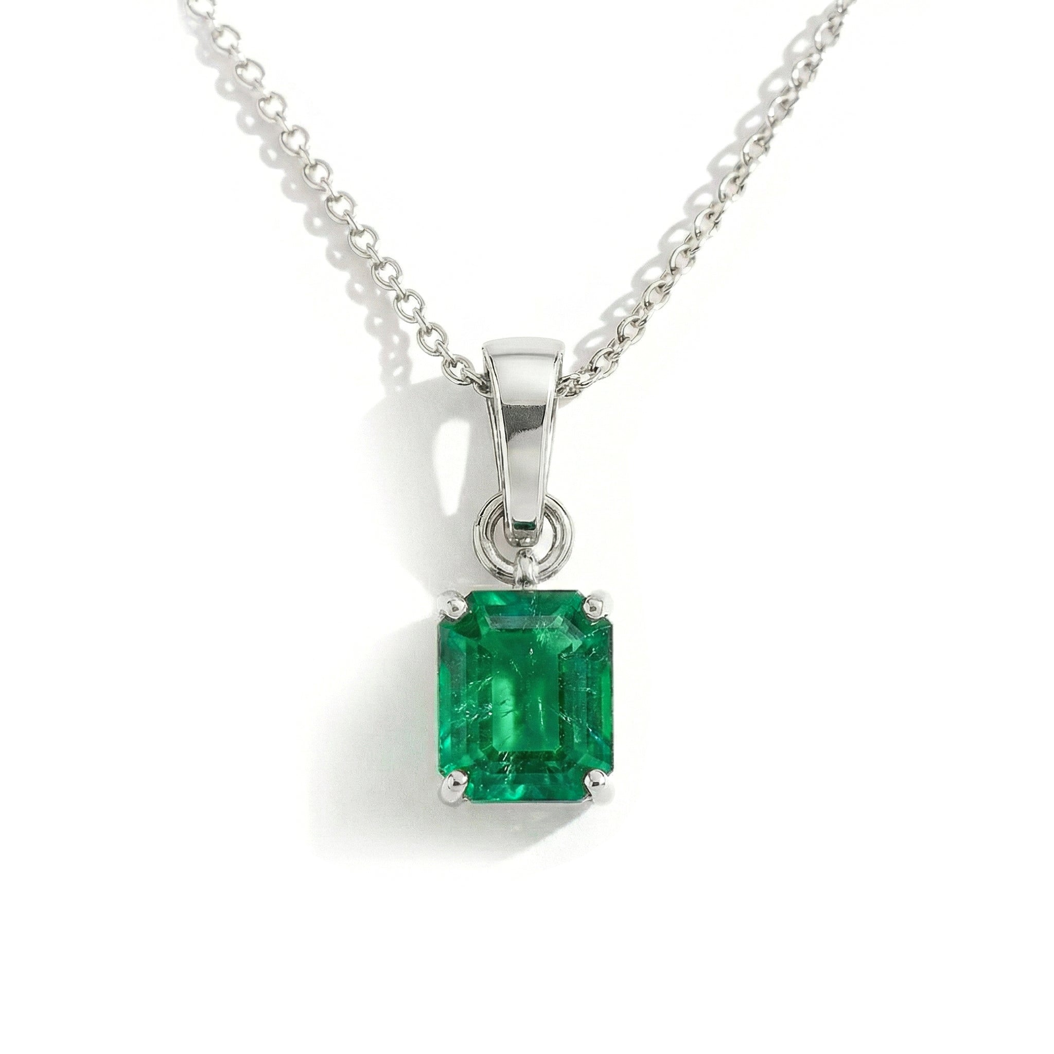 Emerald Octagon Solitaire Pendant Necklace in 925 Sterling Silver 9x7 MM 1.4ct