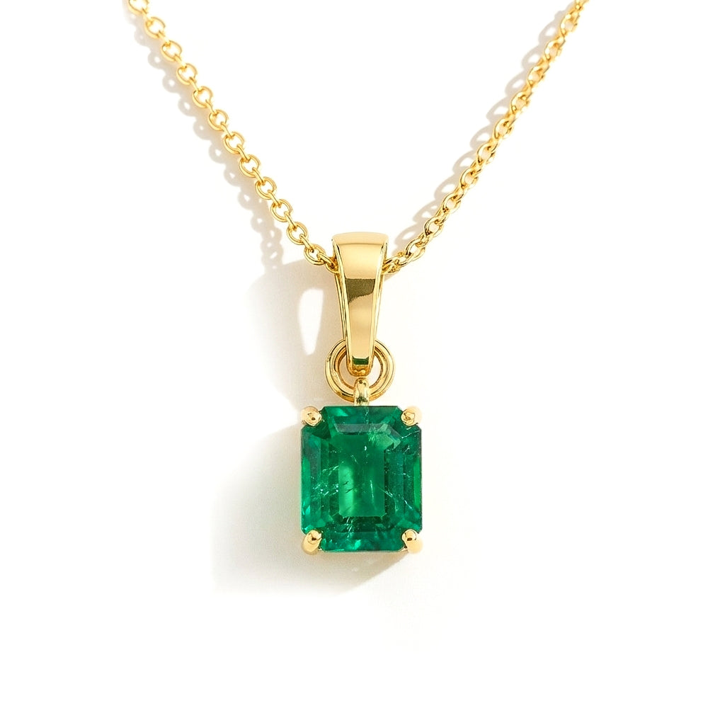 Emerald Octagon Solitaire Pendant Necklace in Yellow Gold Plated 9x7 MM 1.4ct