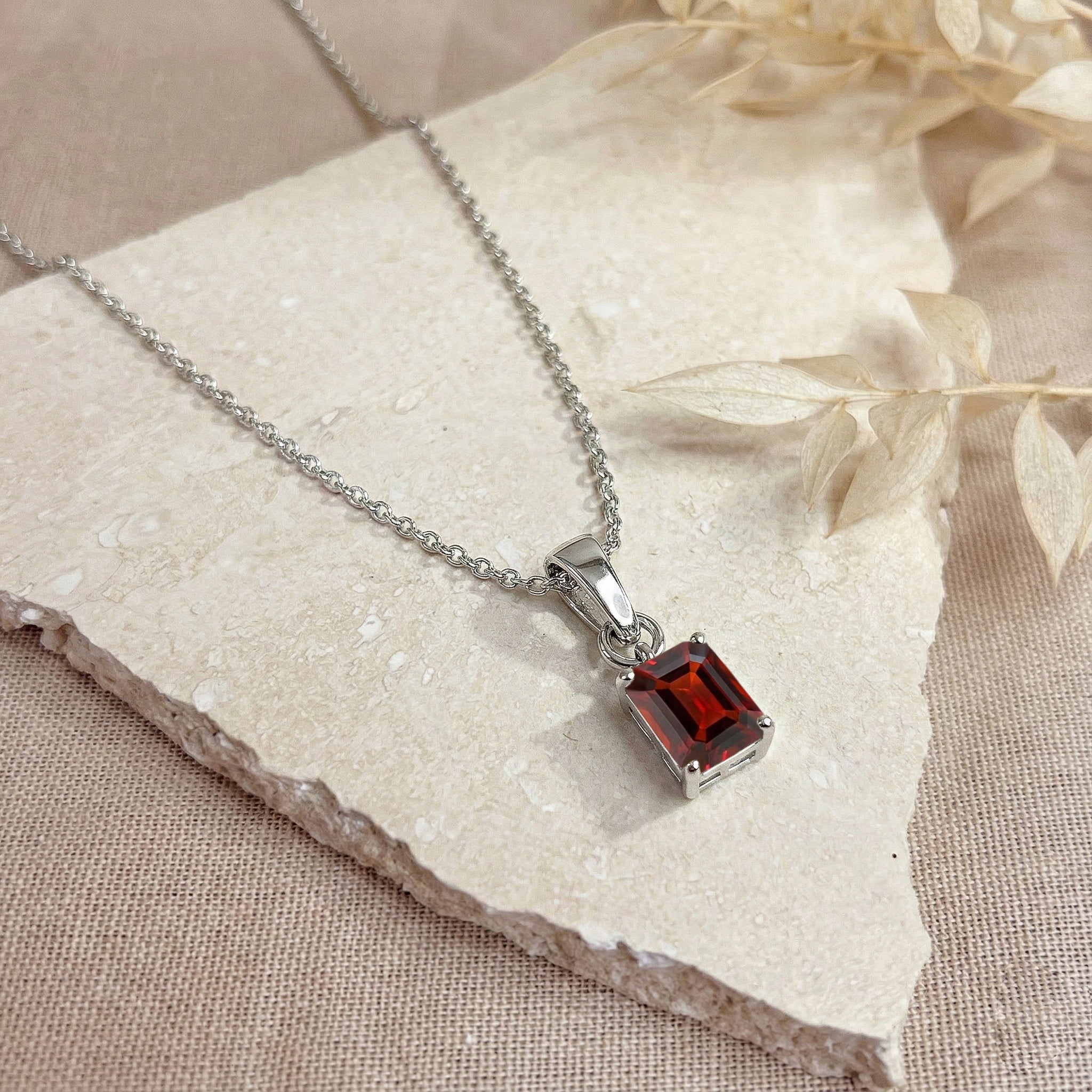 Garnet Octagon Solitaire Pendant Necklace in 925 Sterling Silver 9x7 MM 1.4ct