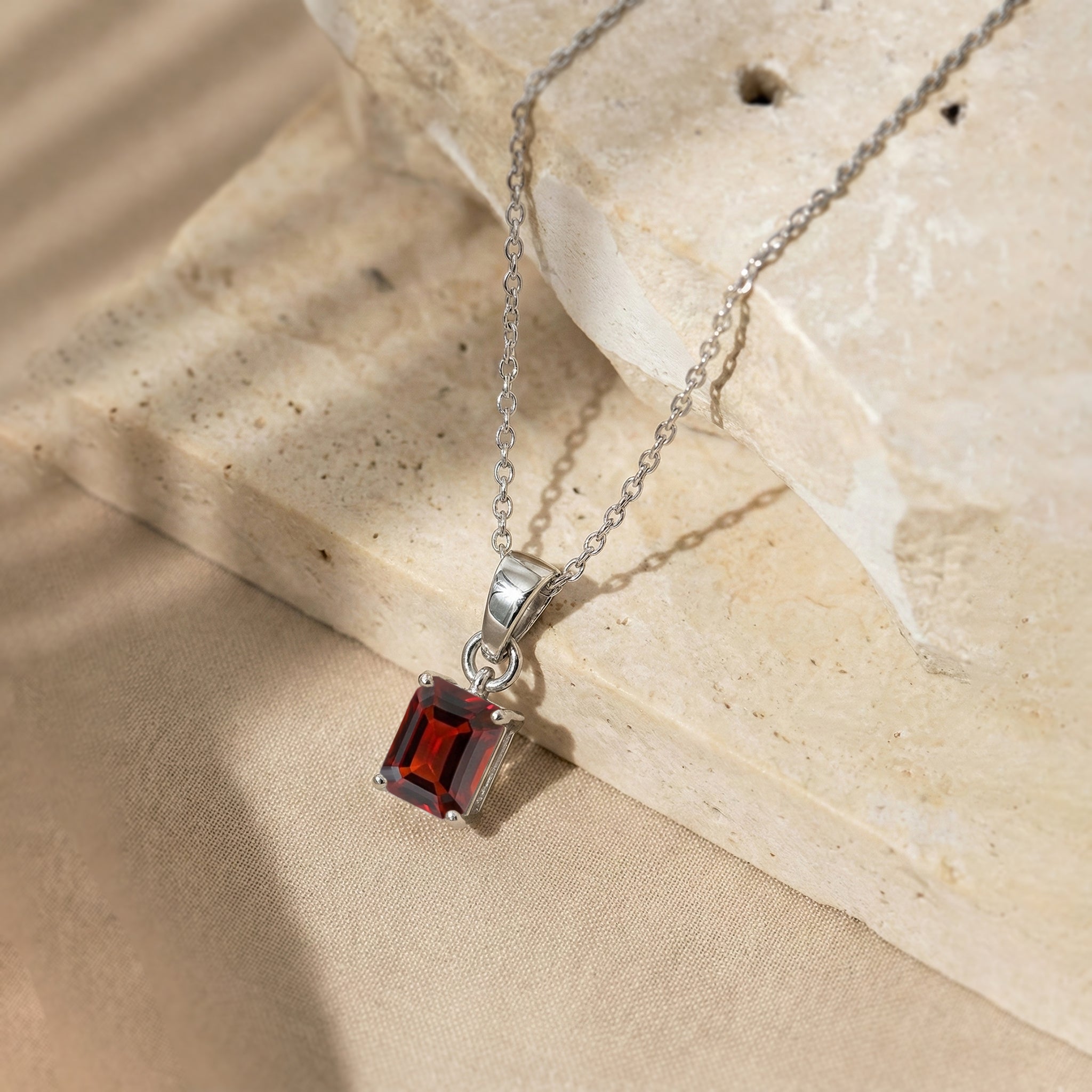 Garnet Octagon Solitaire Pendant Necklace in 925 Sterling Silver 9x7 MM 1.4ct