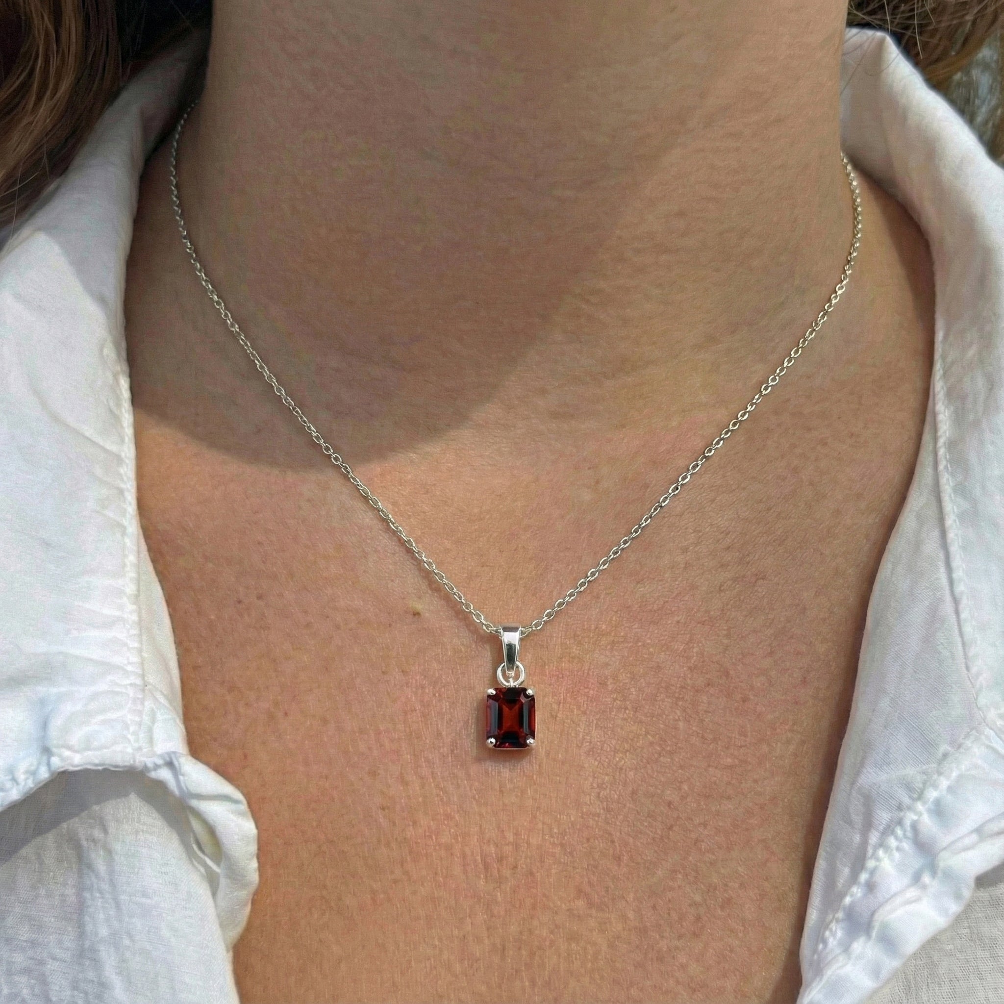 Garnet Octagon Solitaire Pendant Necklace in 925 Sterling Silver 9x7 MM 1.4ct
