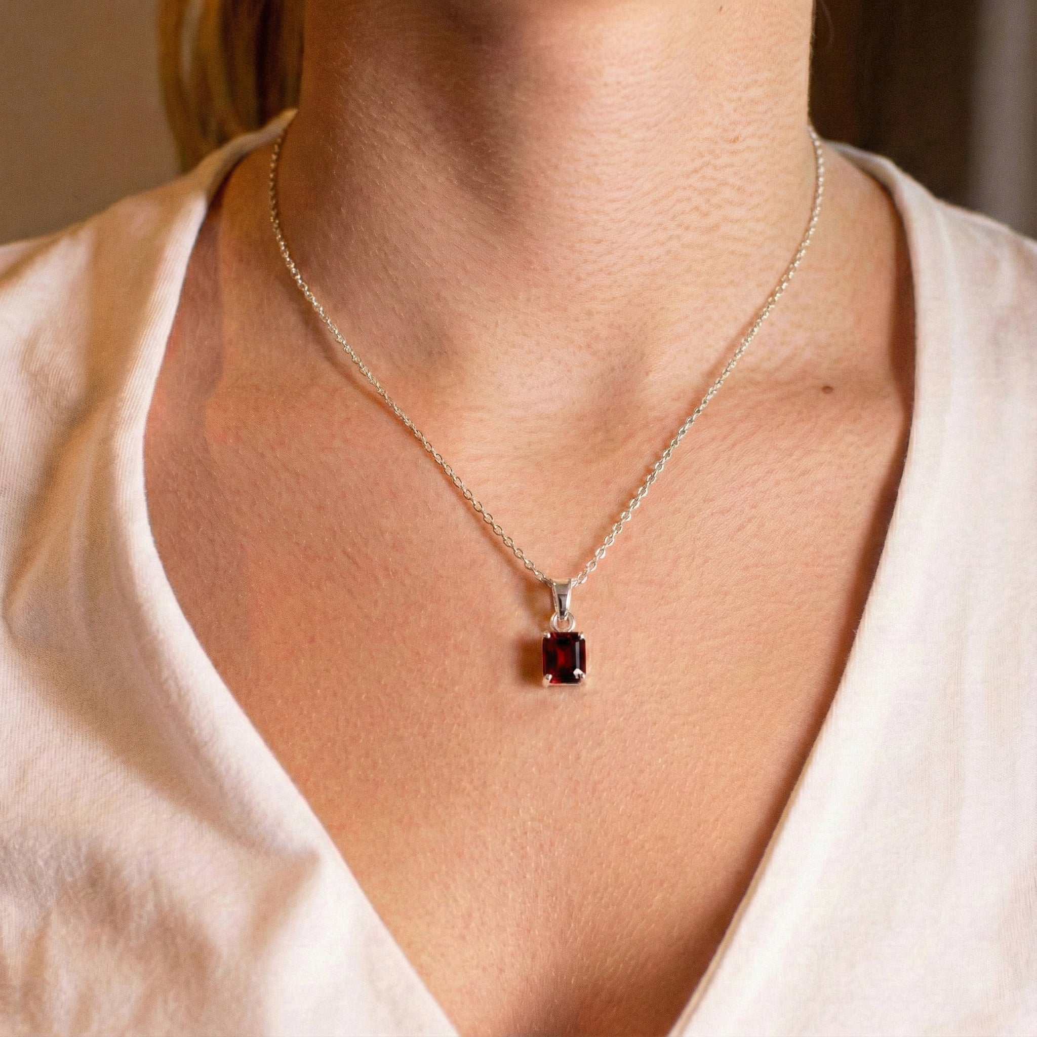 Garnet Octagon Solitaire Pendant Necklace in 925 Sterling Silver 9x7 MM 1.4ct