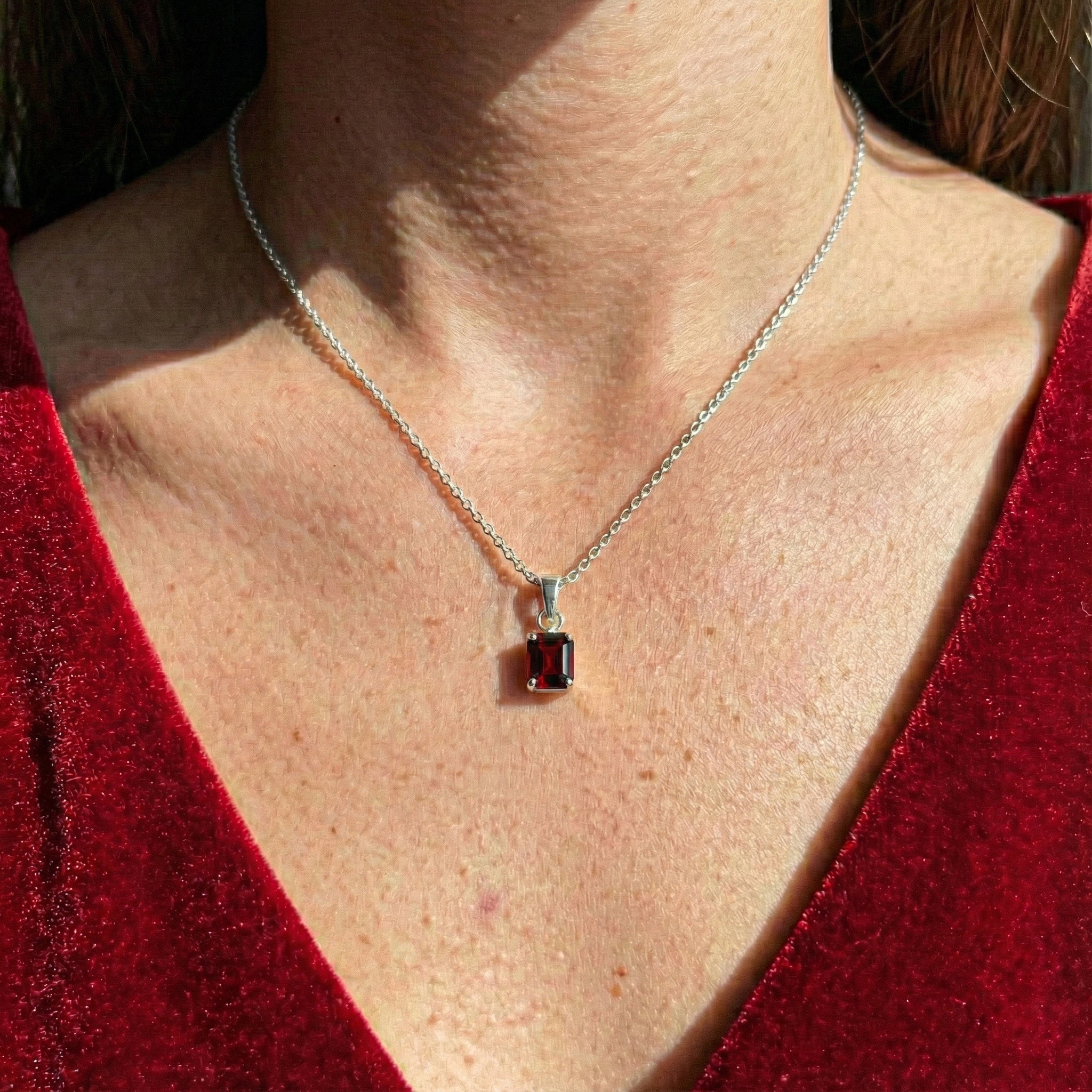 Garnet Octagon Solitaire Pendant Necklace in 925 Sterling Silver 9x7 MM 1.4ct