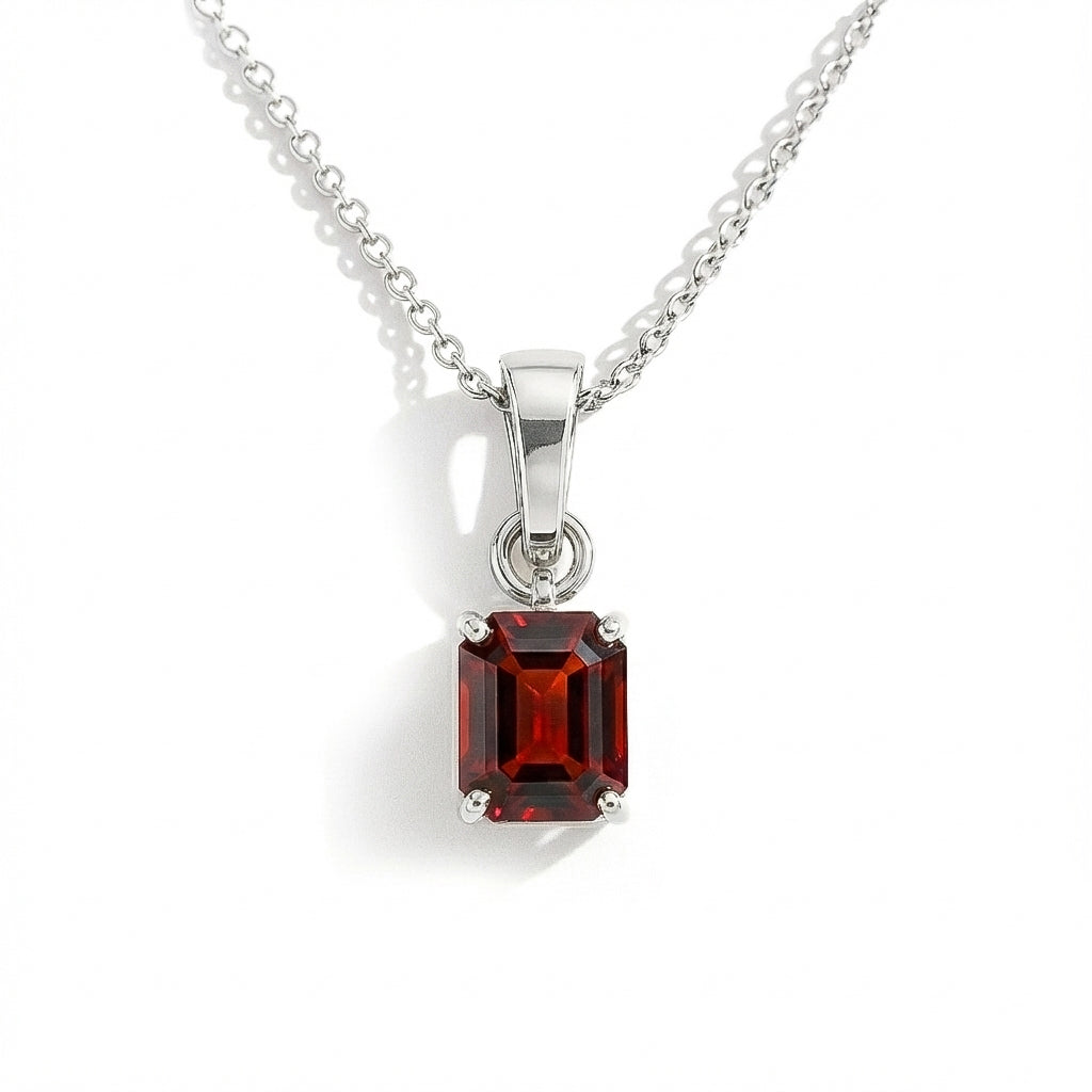 Garnet Octagon Solitaire Pendant Necklace in 925 Sterling Silver 9x7 MM 1.4ct