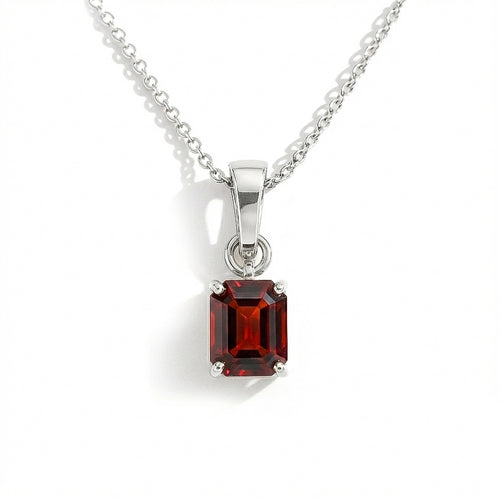 Garnet Octagon Solitaire Pendant Necklace in 925 Sterling Silver 9x7 MM 1.4ct