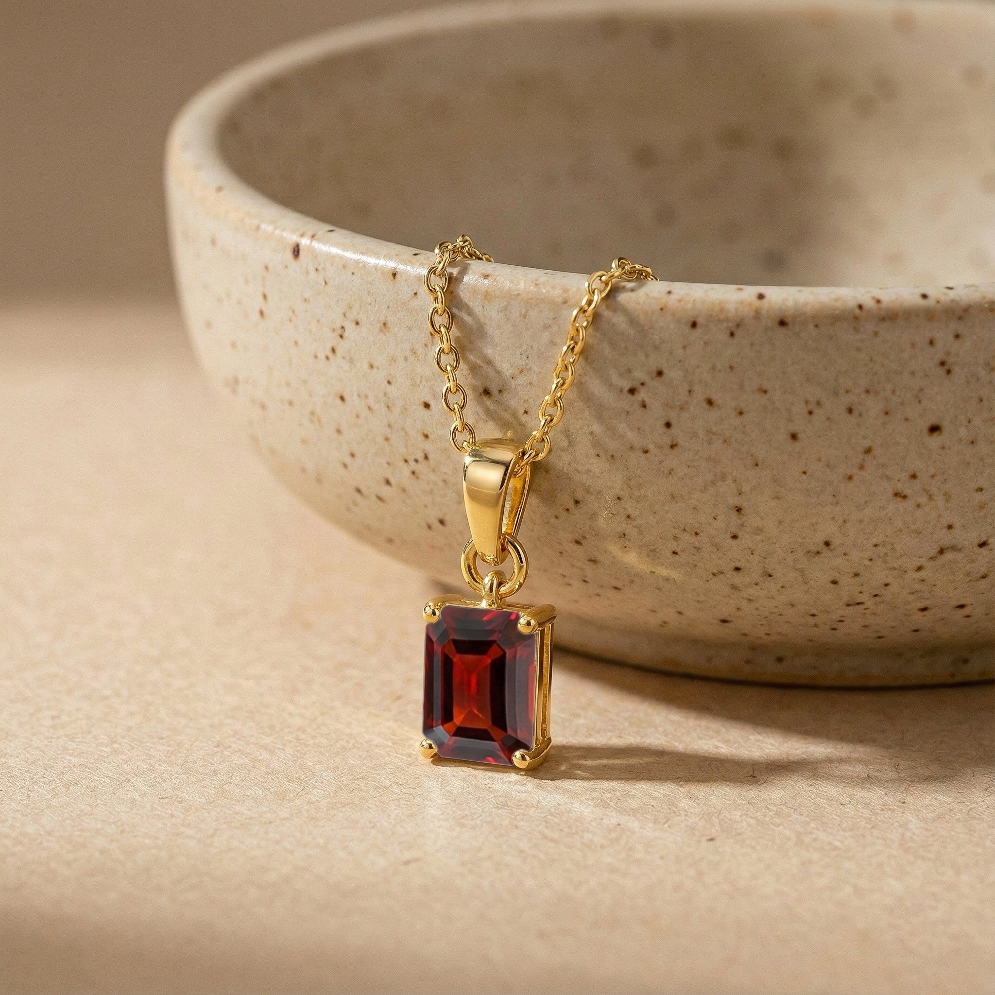 Garnet Octagon Solitaire Pendant Necklace in 925 Sterling Silver 9x7 MM 1.4ct