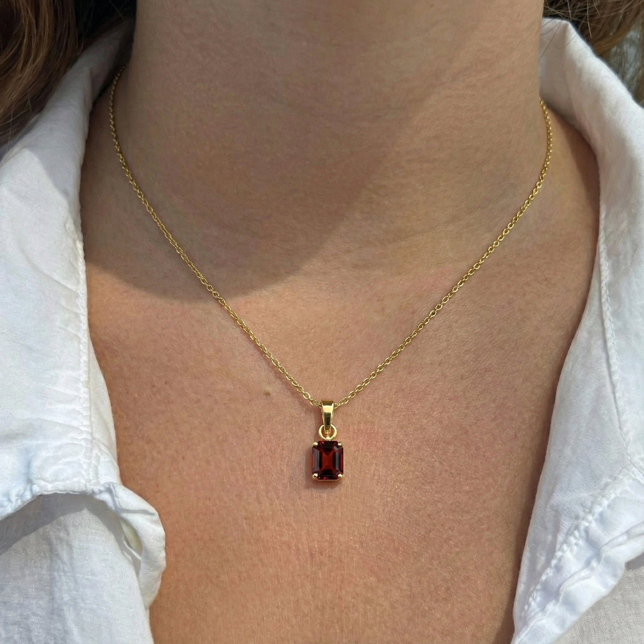 Garnet Octagon Solitaire Pendant Necklace in 925 Sterling Silver 9x7 MM 1.4ct