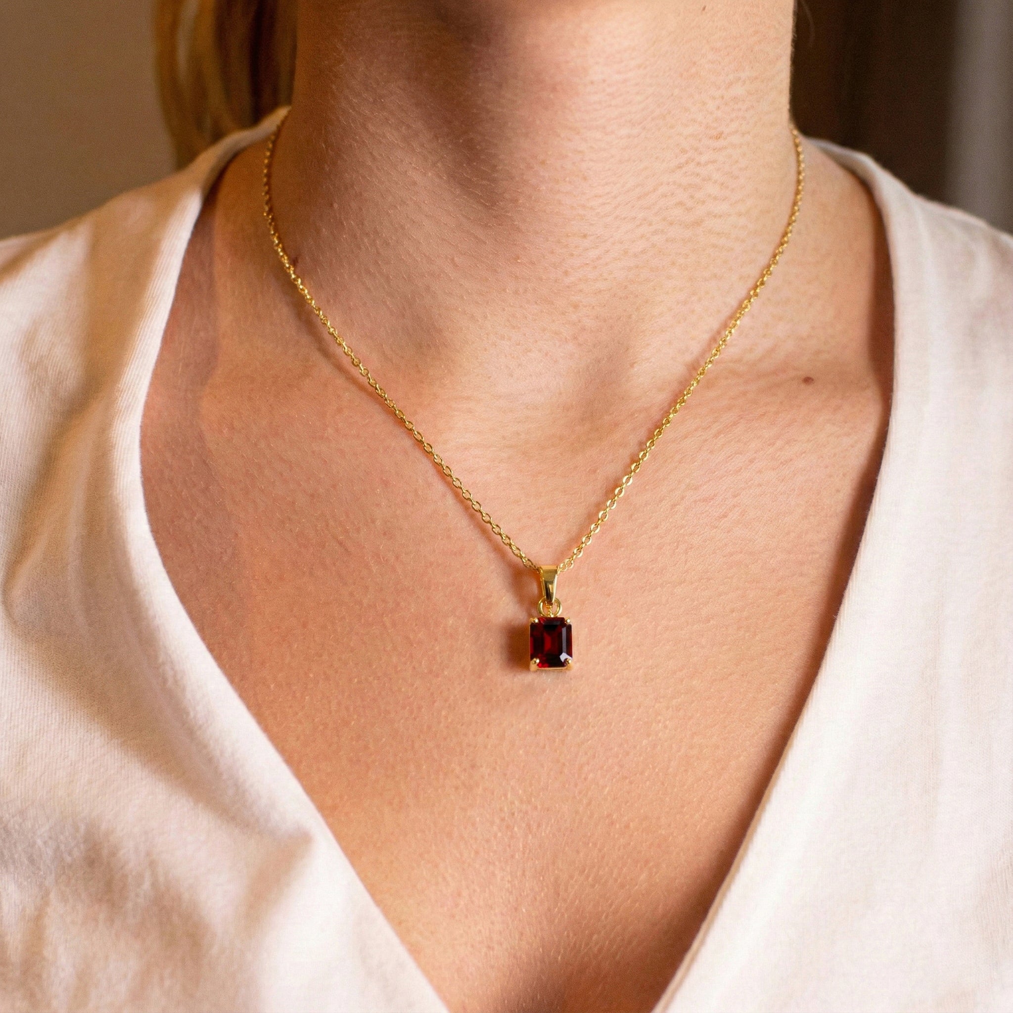 Garnet Octagon Solitaire Pendant Necklace in 925 Sterling Silver 9x7 MM 1.4ct