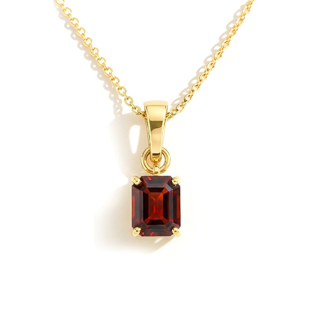 Garnet Octagon Solitaire Pendant Necklace in 925 Sterling Silver 9x7 MM 1.4ct