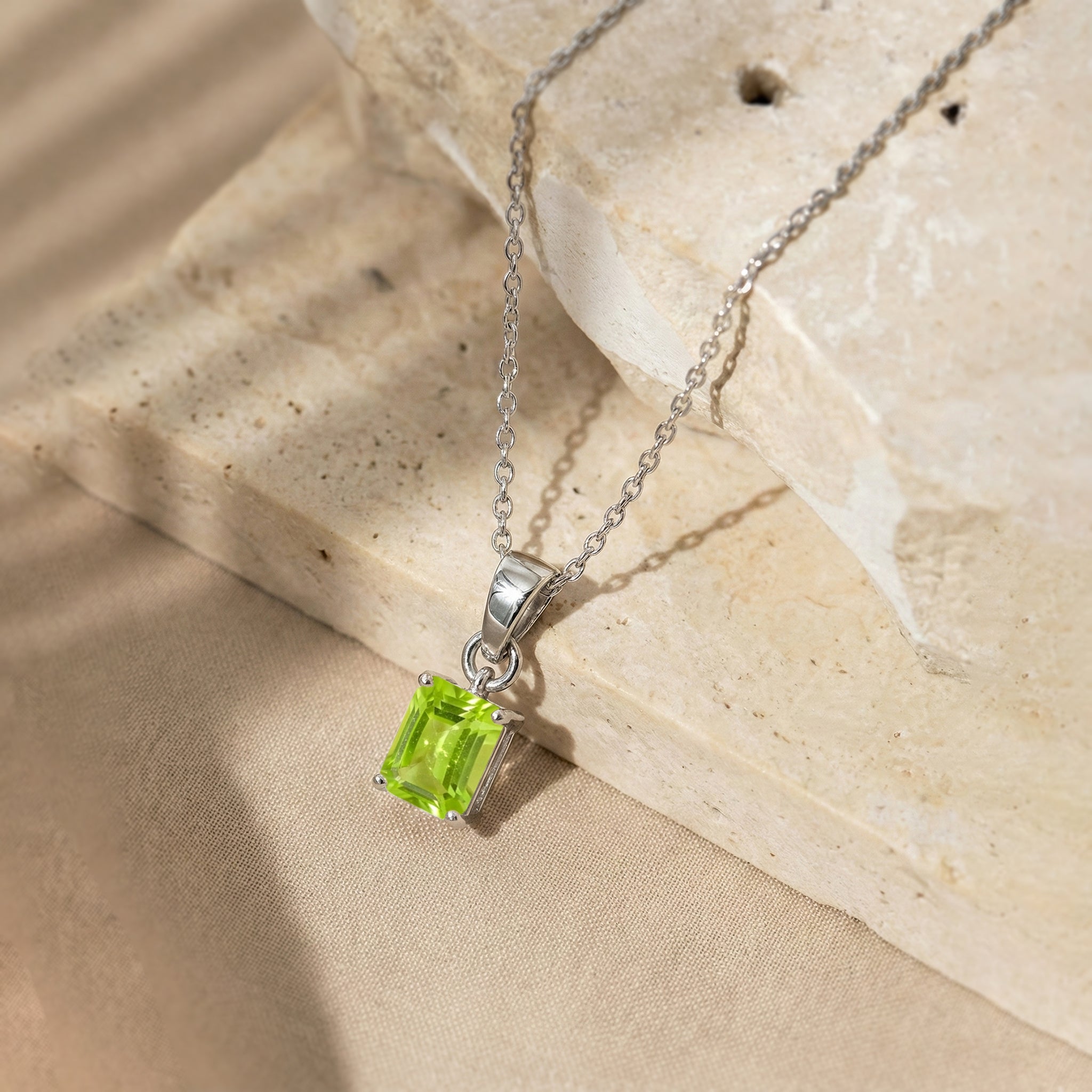 Peridot Octagon Solitaire Pendant Necklace in 925 Sterling Silver 9x7 MM 1.4ct