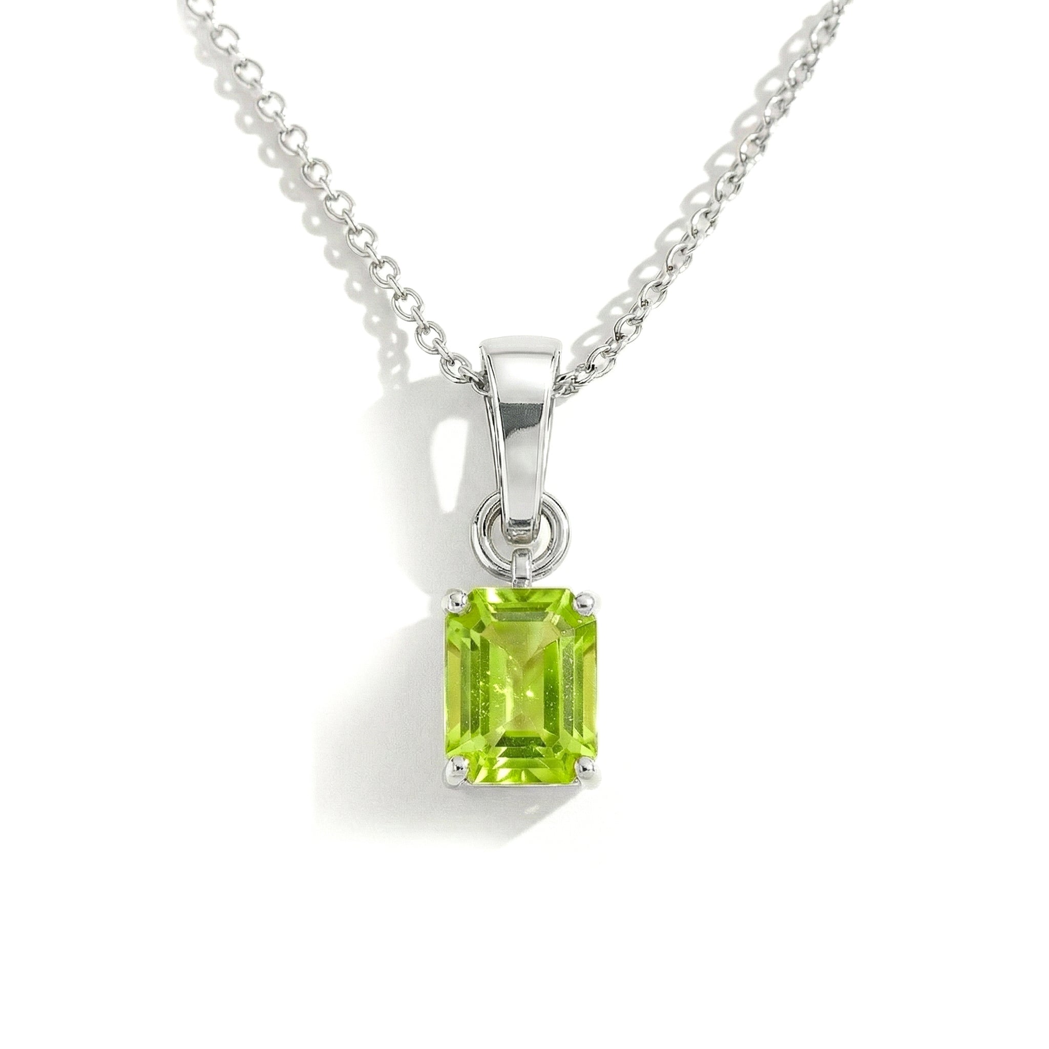 Peridot Octagon Solitaire Pendant Necklace in 925 Sterling Silver 9x7 MM 1.4ct