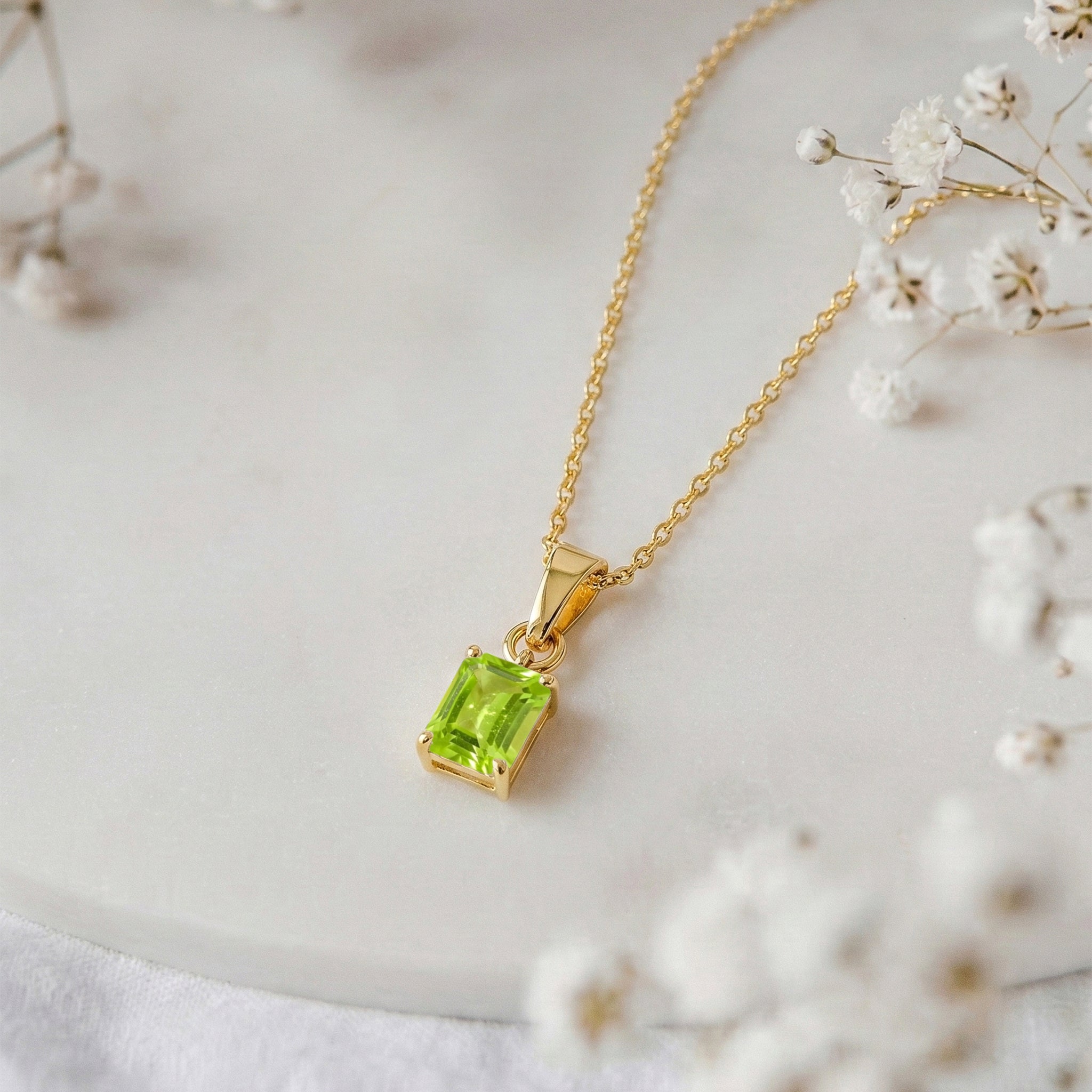 Peridot Octagon Solitaire Pendant Necklace in Yellow Gold Plated 9x7 MM 1.4ct
