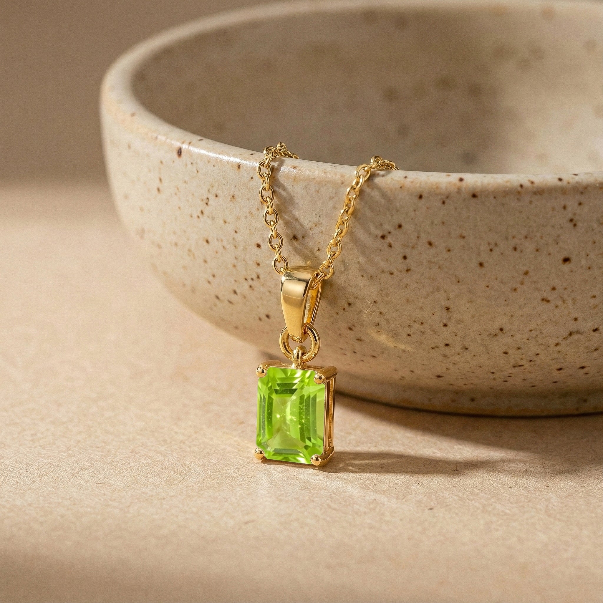 Peridot Octagon Solitaire Pendant Necklace in Yellow Gold Plated 9x7 MM 1.4ct