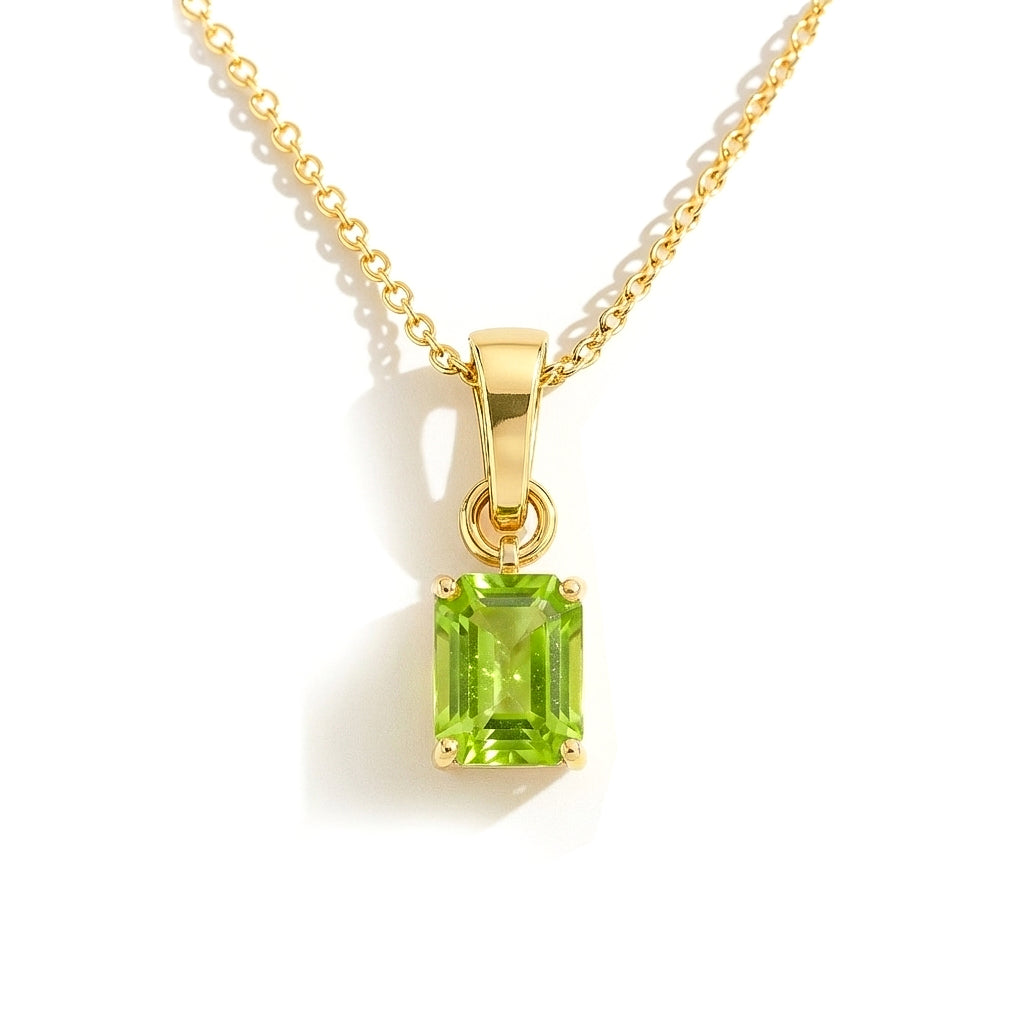 Peridot Octagon Solitaire Pendant Necklace in 925 Sterling Silver 9x7 MM 1.4ct