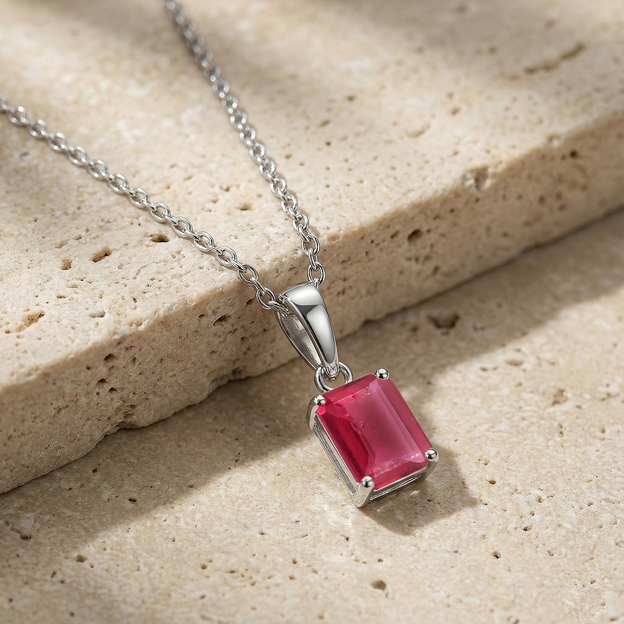 Pink Tourmaline Octagon Solitaire Pendant Necklace in 925 Sterling Silver 9x7 MM 1.4ct
