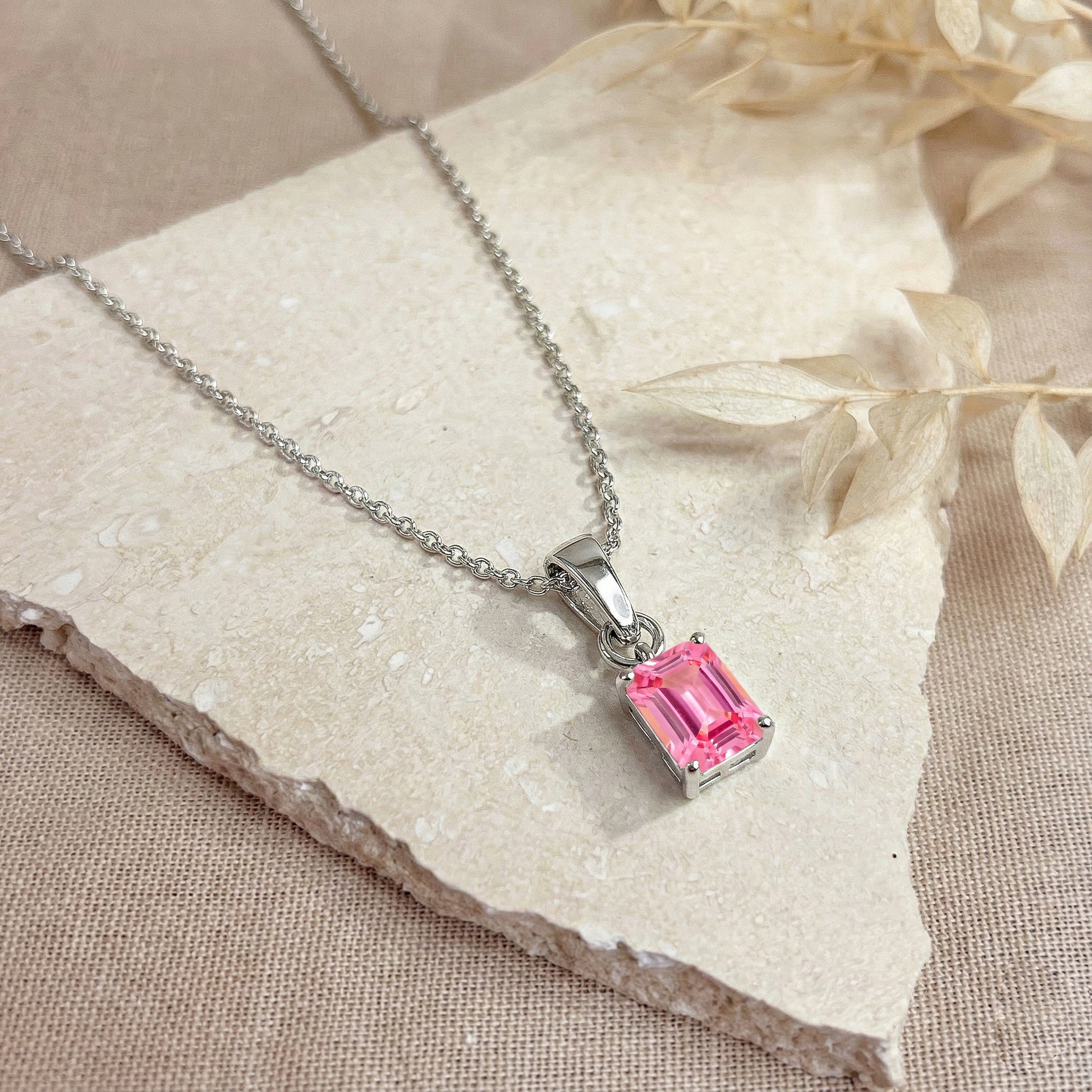 Pink Tourmaline Octagon Solitaire Pendant Necklace in 925 Sterling Silver 9x7 MM 1.4ct