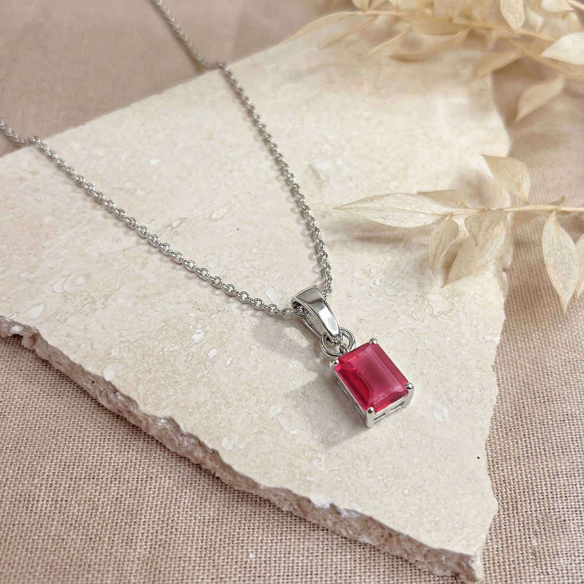 Pink Tourmaline Octagon Solitaire Pendant Necklace in 925 Sterling Silver 9x7 MM 1.4ct