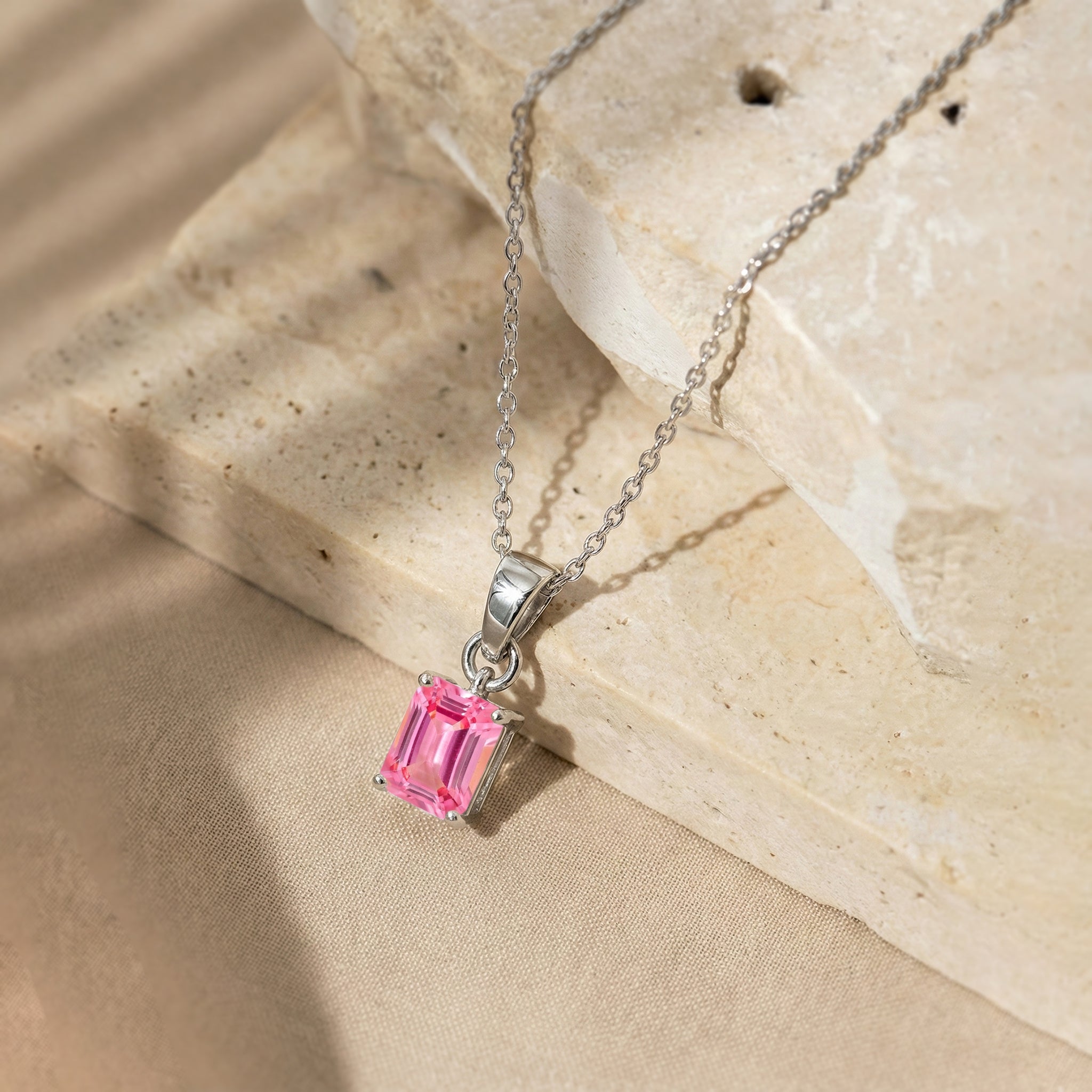 Pink Tourmaline Octagon Solitaire Pendant Necklace in 925 Sterling Silver 9x7 MM 1.4ct