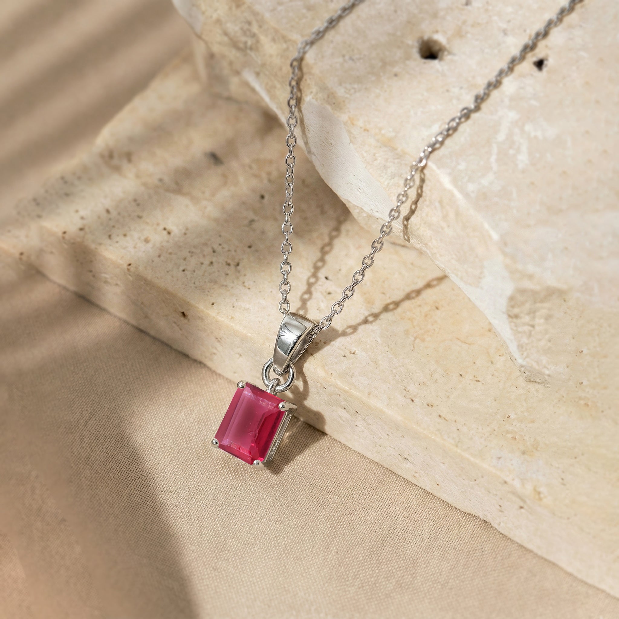 Pink Tourmaline Octagon Solitaire Pendant Necklace in 925 Sterling Silver 9x7 MM 1.4ct