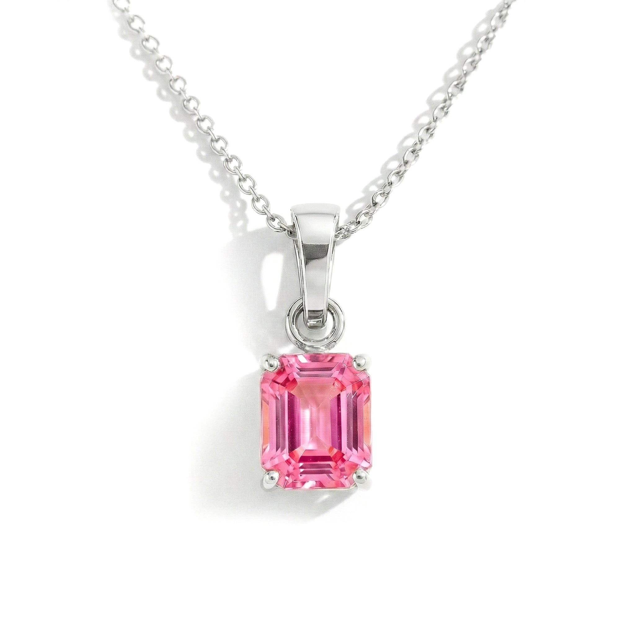 Pink Tourmaline Octagon Solitaire Pendant Necklace in 925 Sterling Silver 9x7 MM 1.4ct