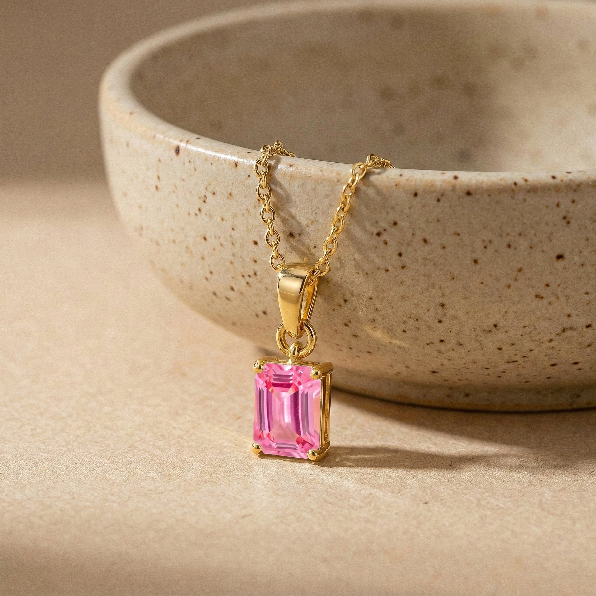 Pink Tourmaline Octagon Solitaire Pendant Necklace in 925 Sterling Silver 9x7 MM 1.4ct