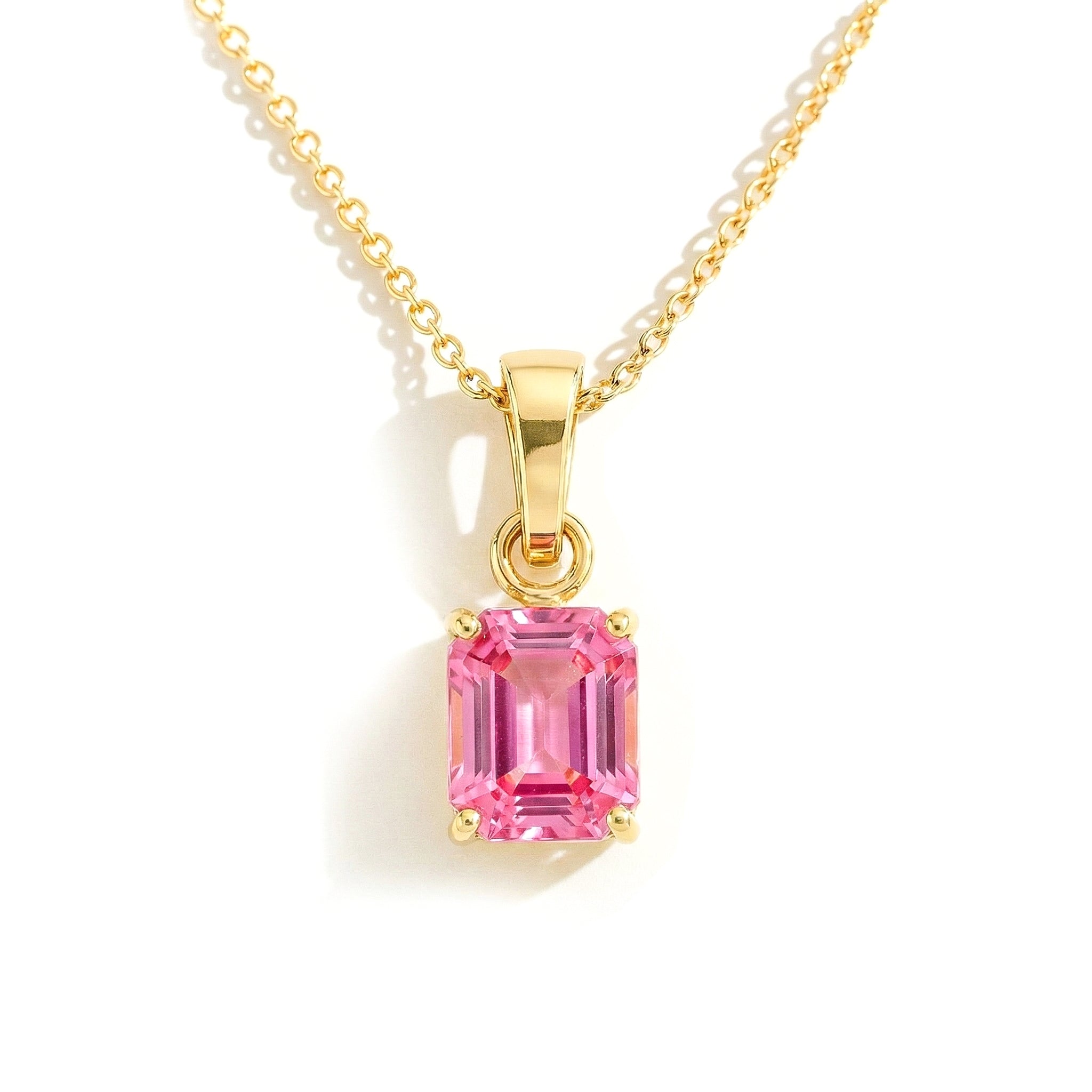 Pink Tourmaline Octagon Solitaire Pendant Necklace in 925 Sterling Silver 9x7 MM 1.4ct