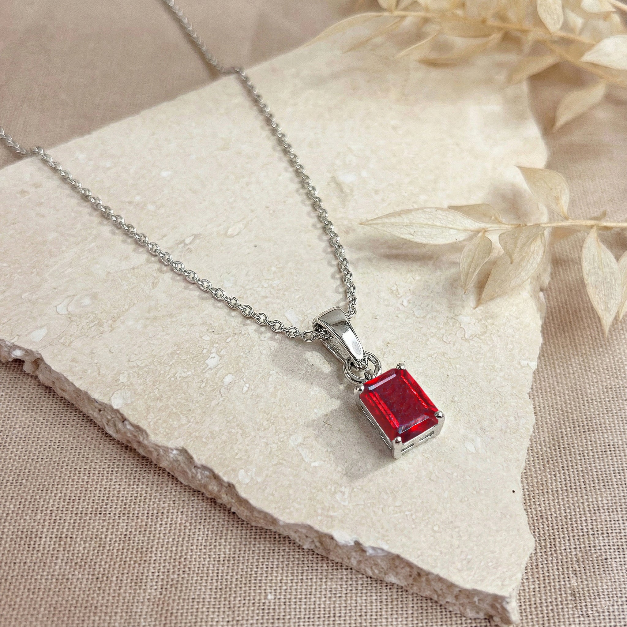 Ruby Octagon Solitaire Pendant Necklace in 925 Sterling Silver 9x7 MM 1.4ct
