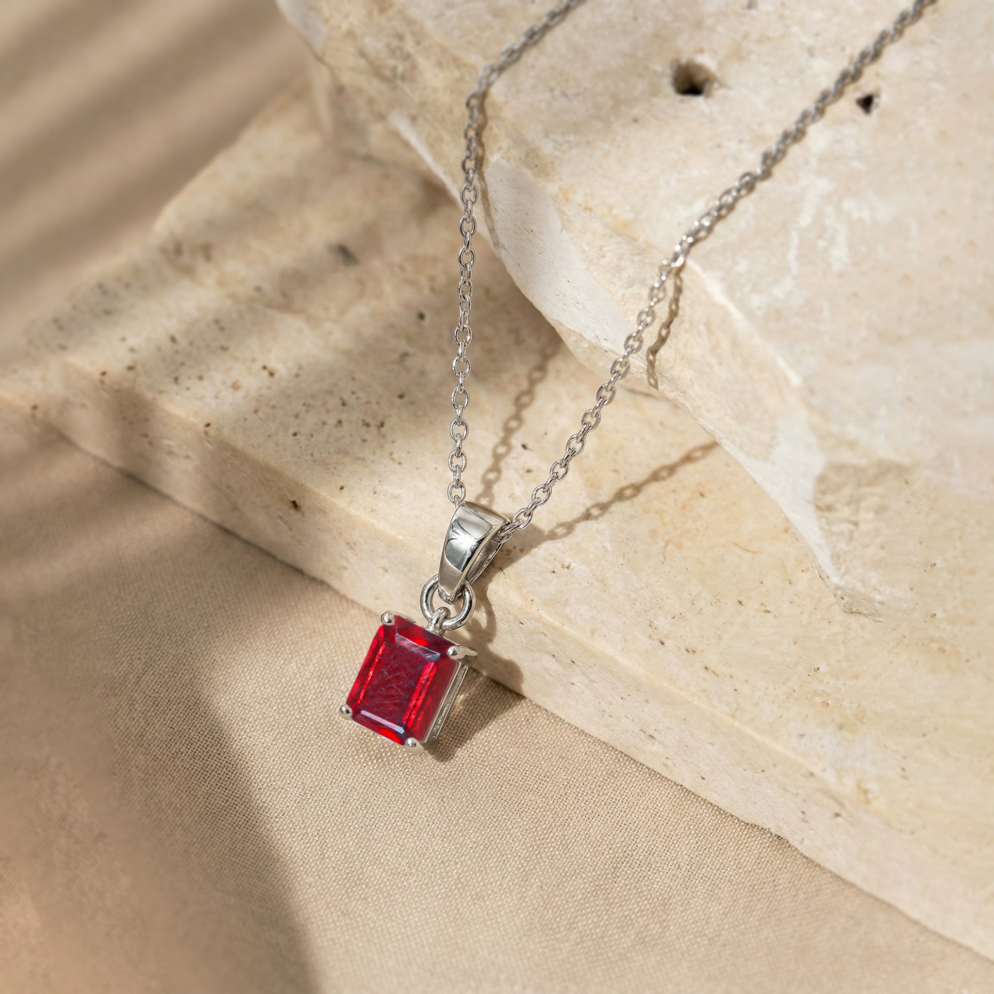 Ruby Octagon Solitaire Pendant Necklace in 925 Sterling Silver 9x7 MM 1.4ct