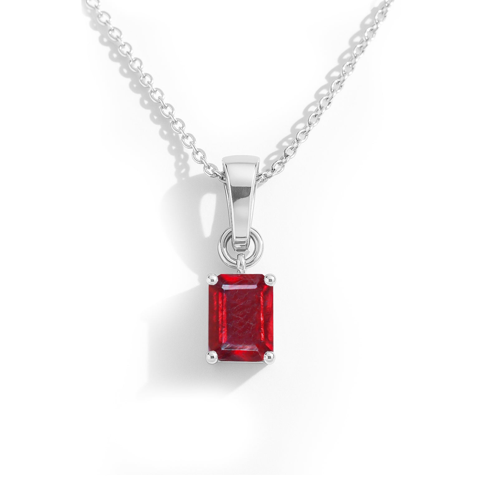 Ruby Octagon Solitaire Pendant Necklace in 925 Sterling Silver 9x7 MM 1.4ct