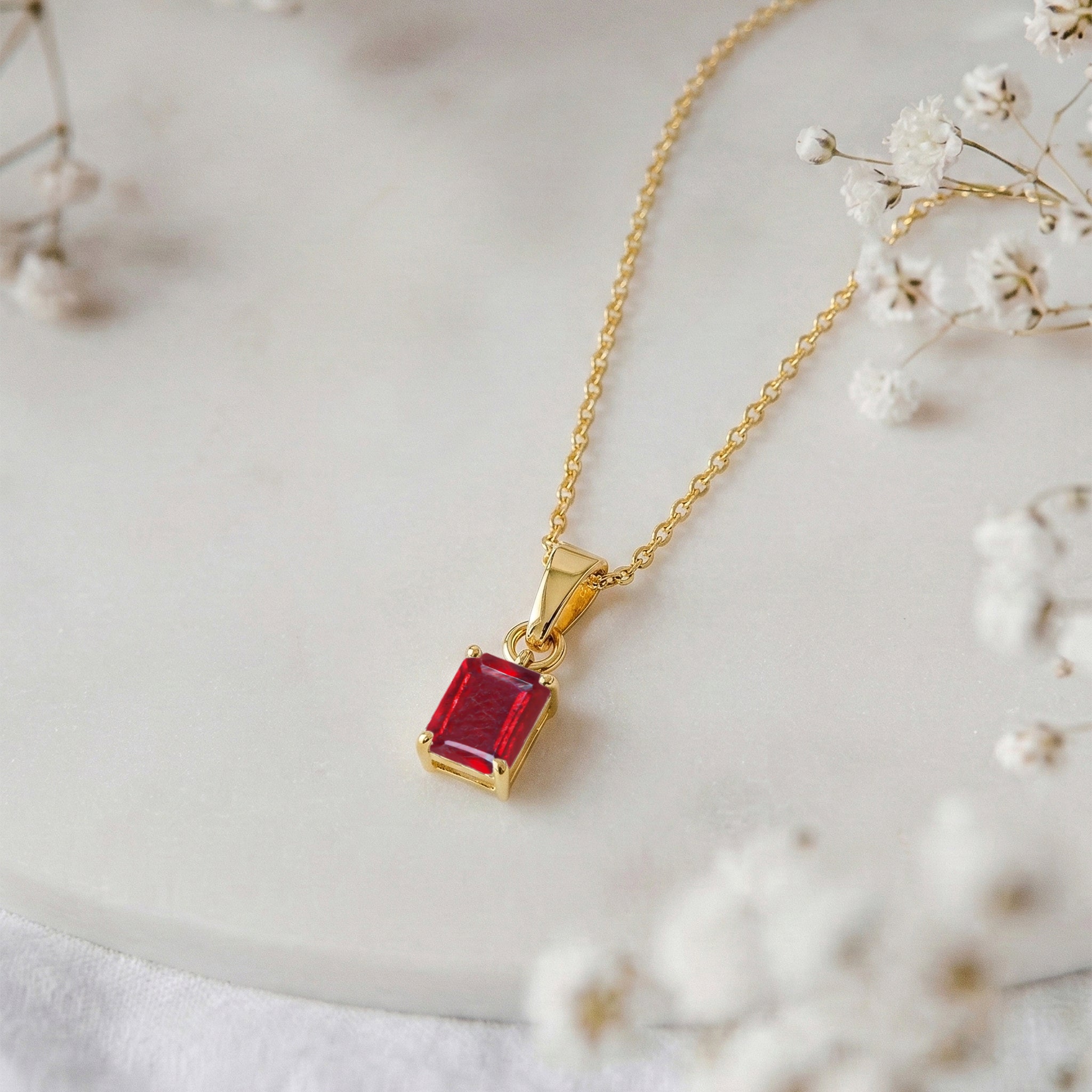 Ruby Octagon Solitaire Pendant Necklace in Yellow Gold Plated 9x7 MM 1.4ct