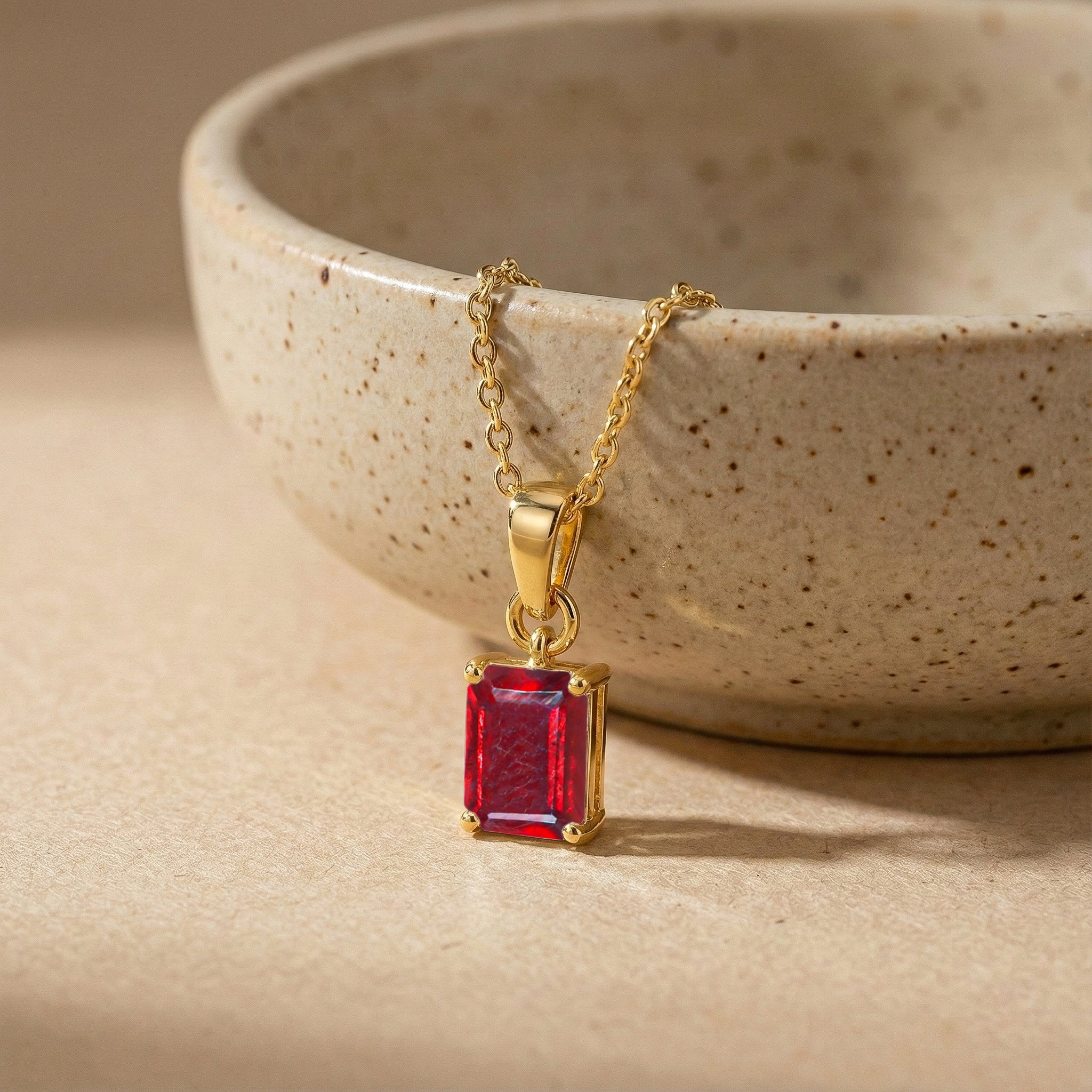 Ruby Octagon Solitaire Pendant Necklace in Yellow Gold Plated 9x7 MM 1.4ct