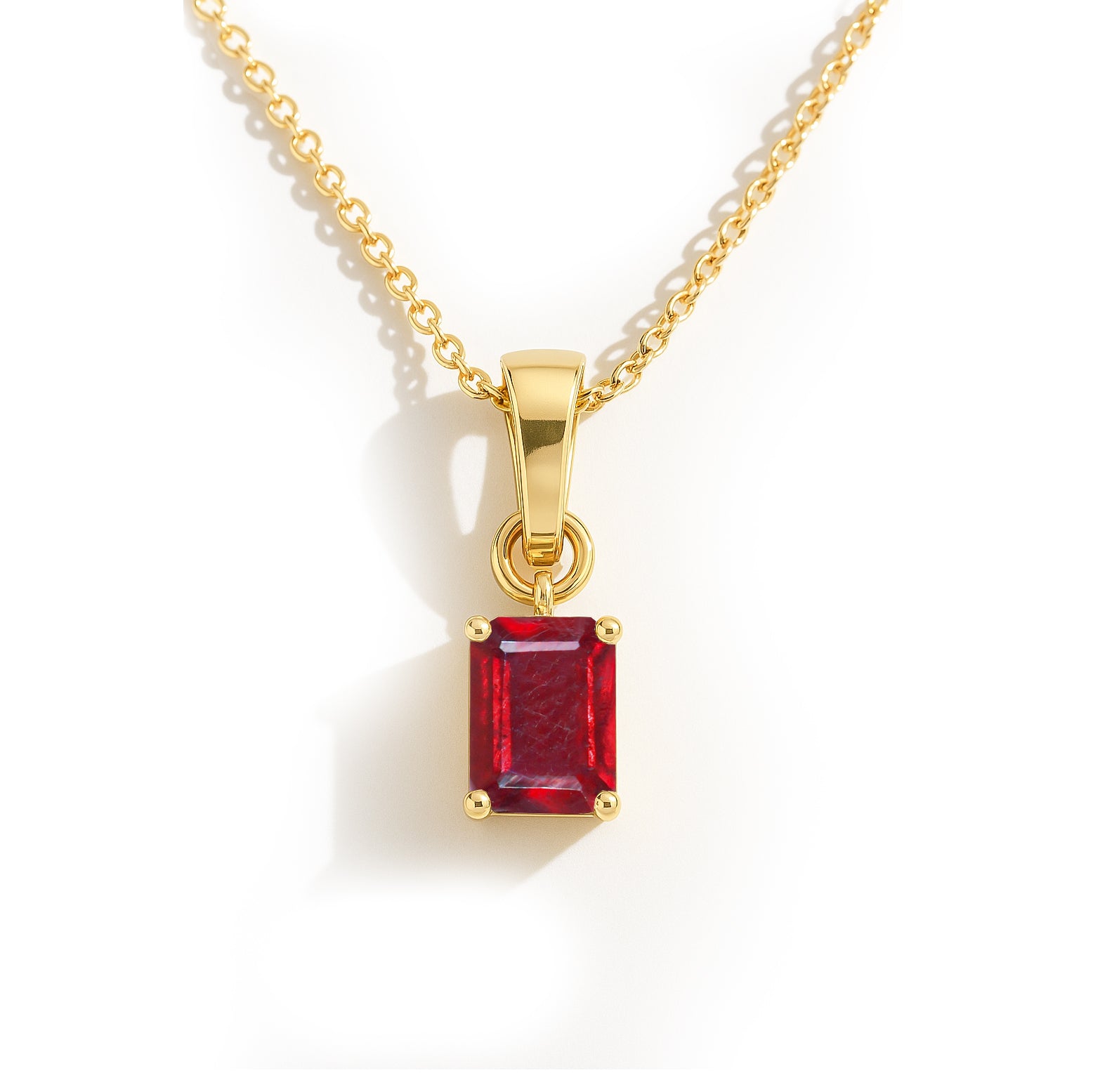 Ruby Octagon Solitaire Pendant Necklace in 925 Sterling Silver 9x7 MM 1.4ct