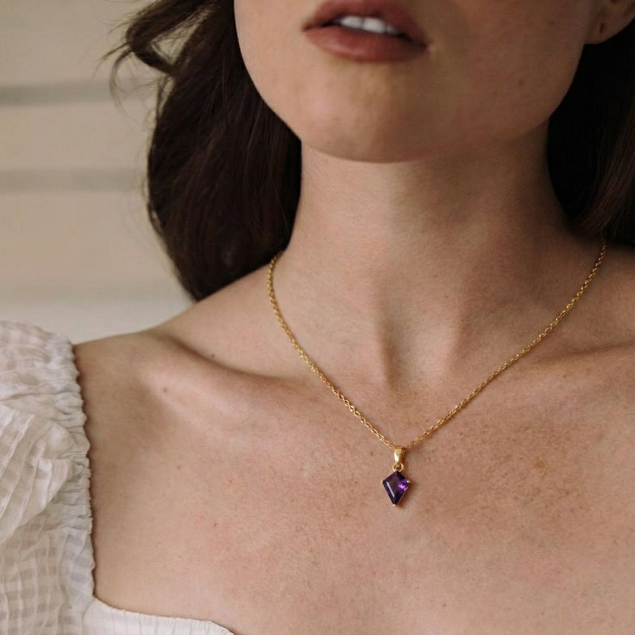 Natural Amethyst Kite Solitaire Pendant Necklace in 925 Sterling Silver 1.4ct