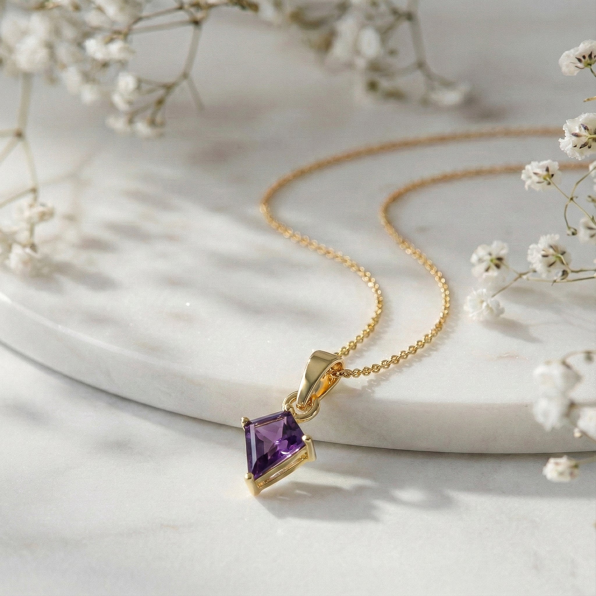 Amethyst Kite Solitaire Pendant Necklace in Yellow Gold Plated 1.4ct