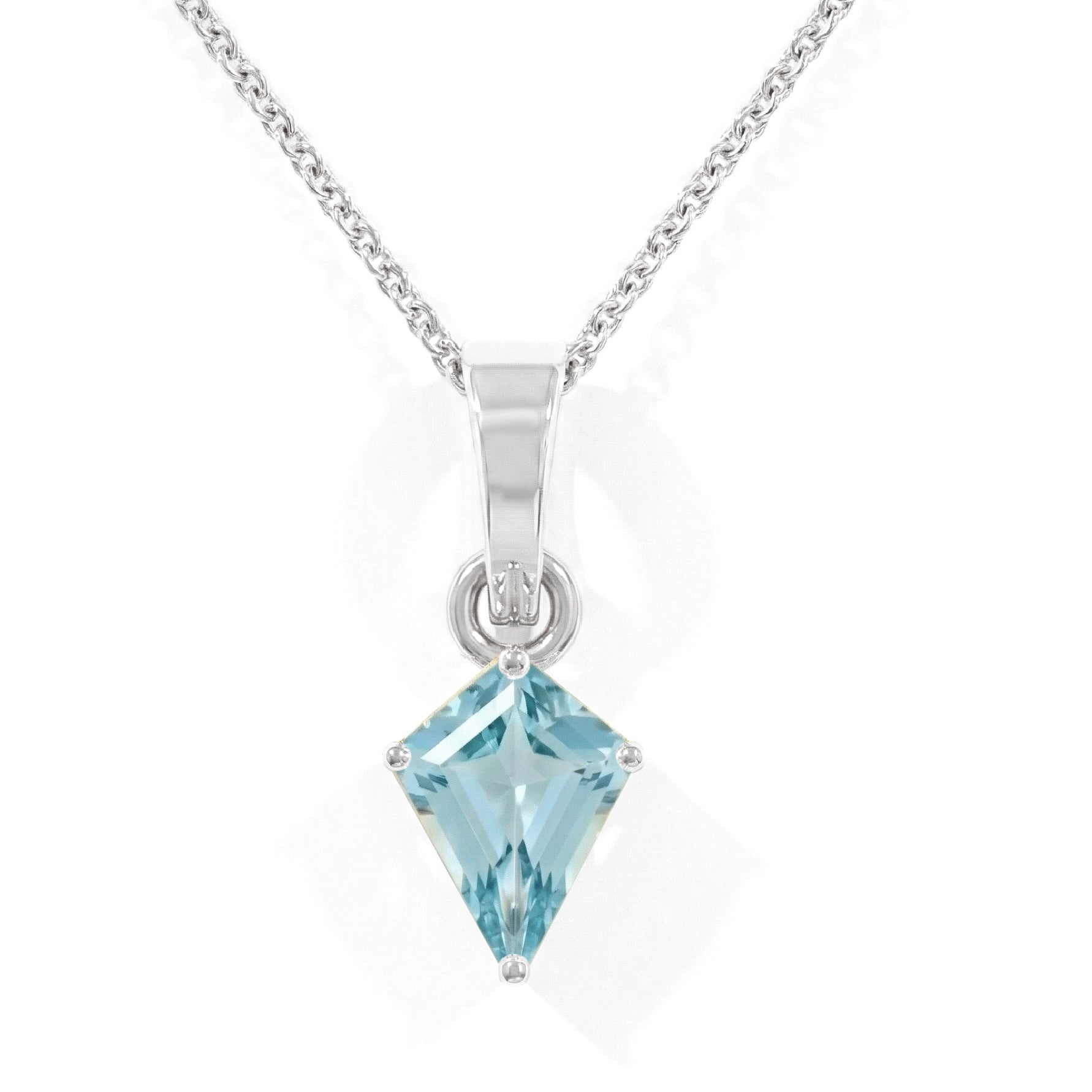 Aquamarine Solitaire Kite Pendant Necklace in 925 Sterling Silver 1.4ct