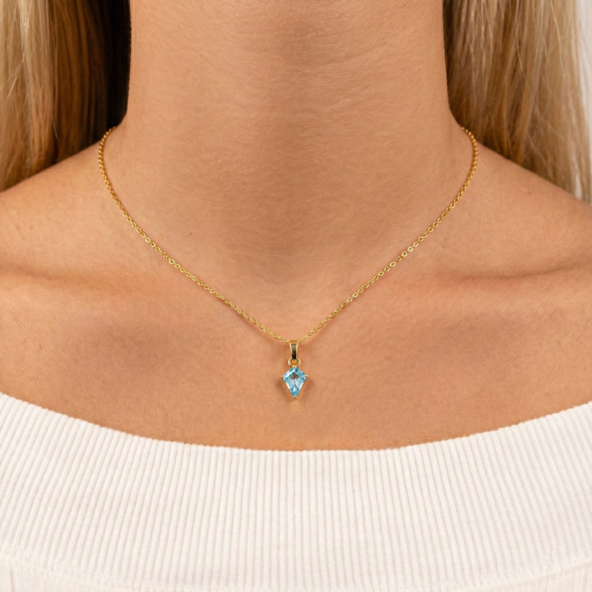 Aquamarine Kite Solitaire Pendant Necklace in Yellow Gold Plated 1.4ct