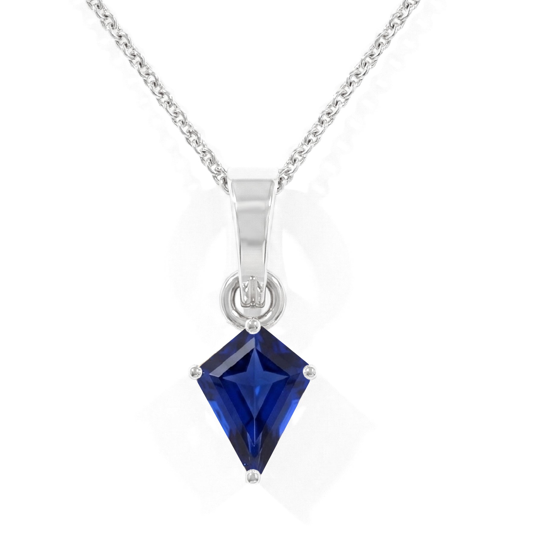 Blue Sapphire Solitaire Kite Pendant Necklace in 925 Sterling Silver 1.4ct