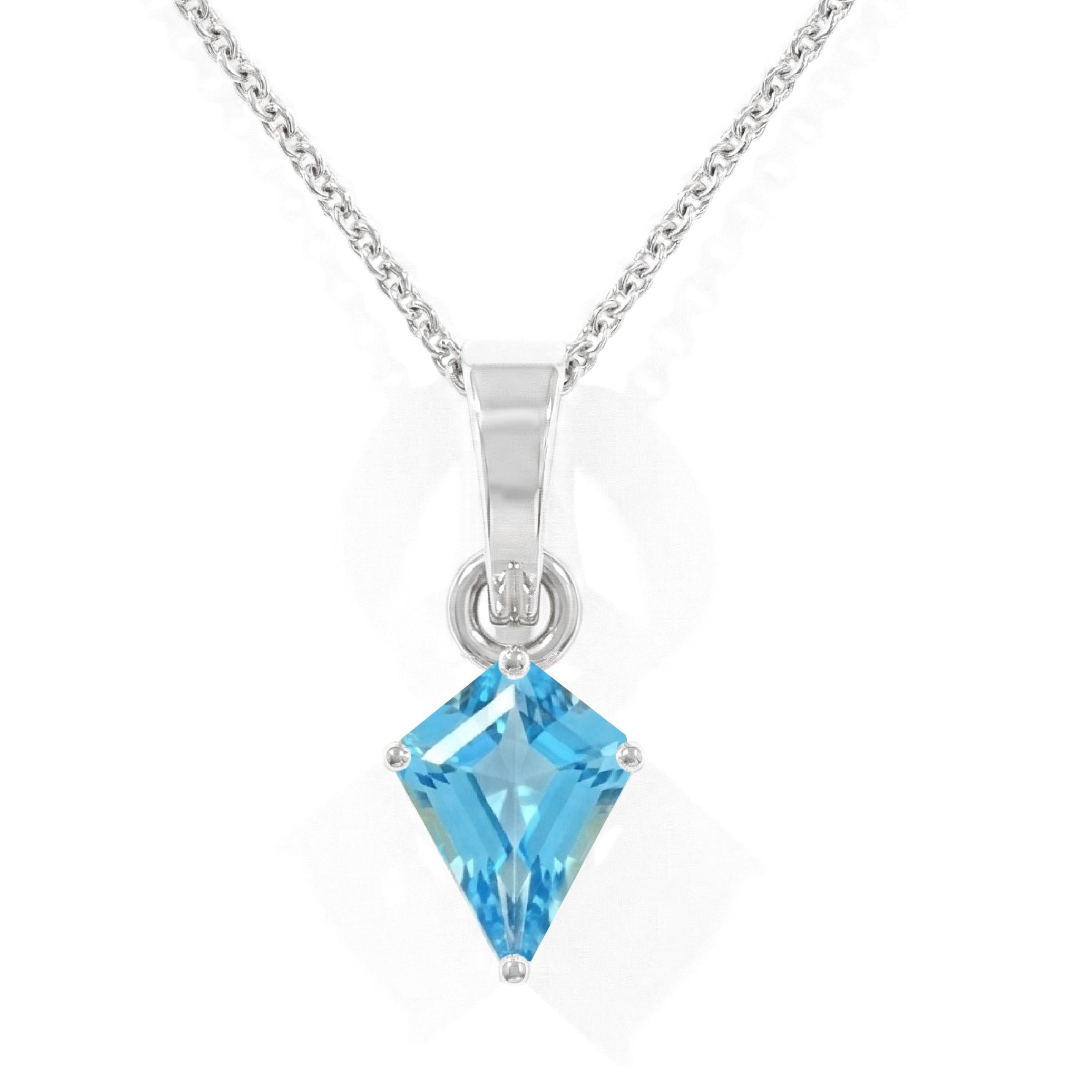 Natural Blue Topaz Kite Solitaire Pendant Necklace in 925 Sterling Silver 1.4ct