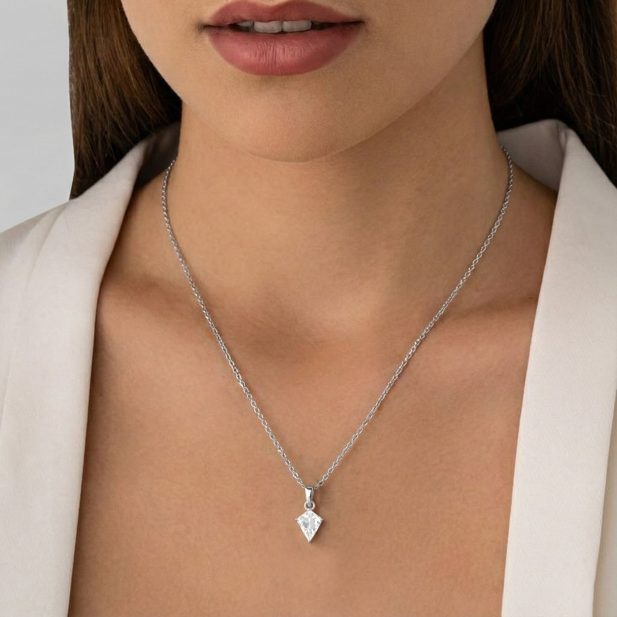 Cubic Zirconia Kite Solitaire Pendant Necklace in 925 Sterling Silver 1.4ct