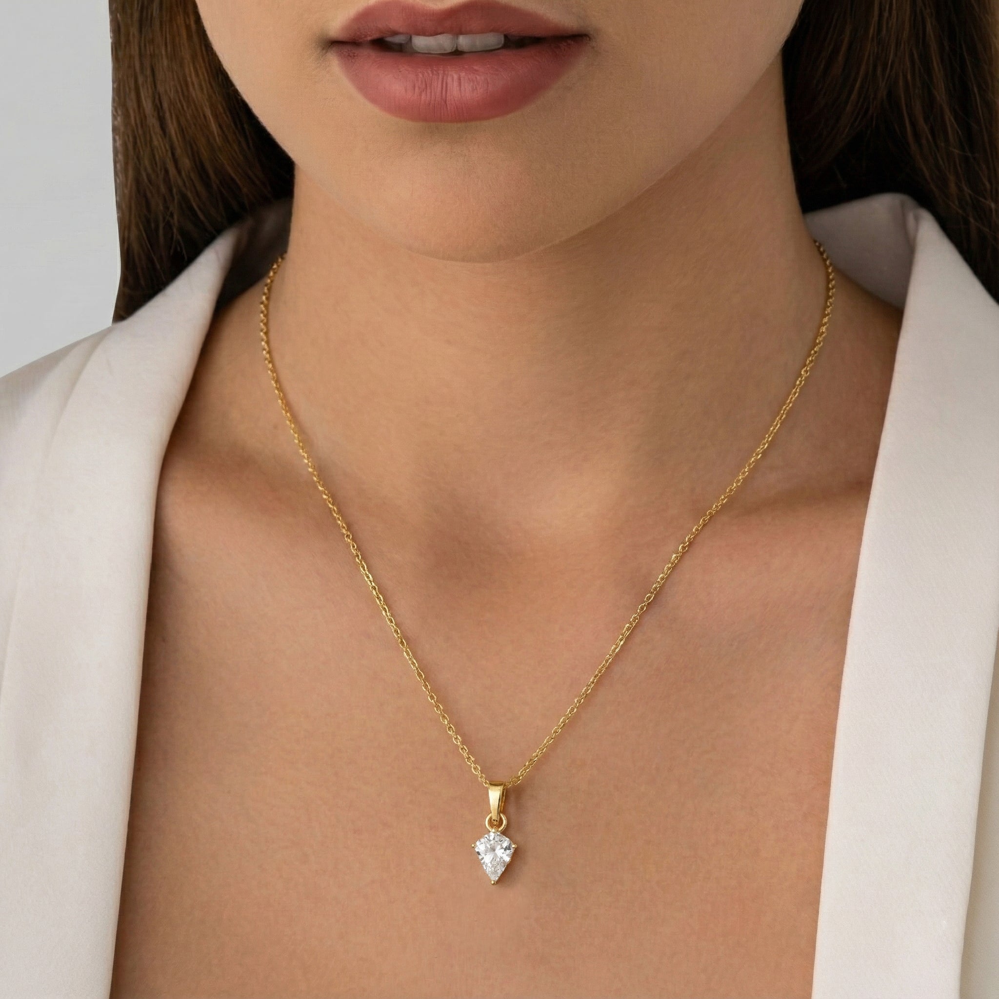 Simulated Diamond Kite Solitaire Pendant Necklace in Yellow Gold Plated 1.4ct