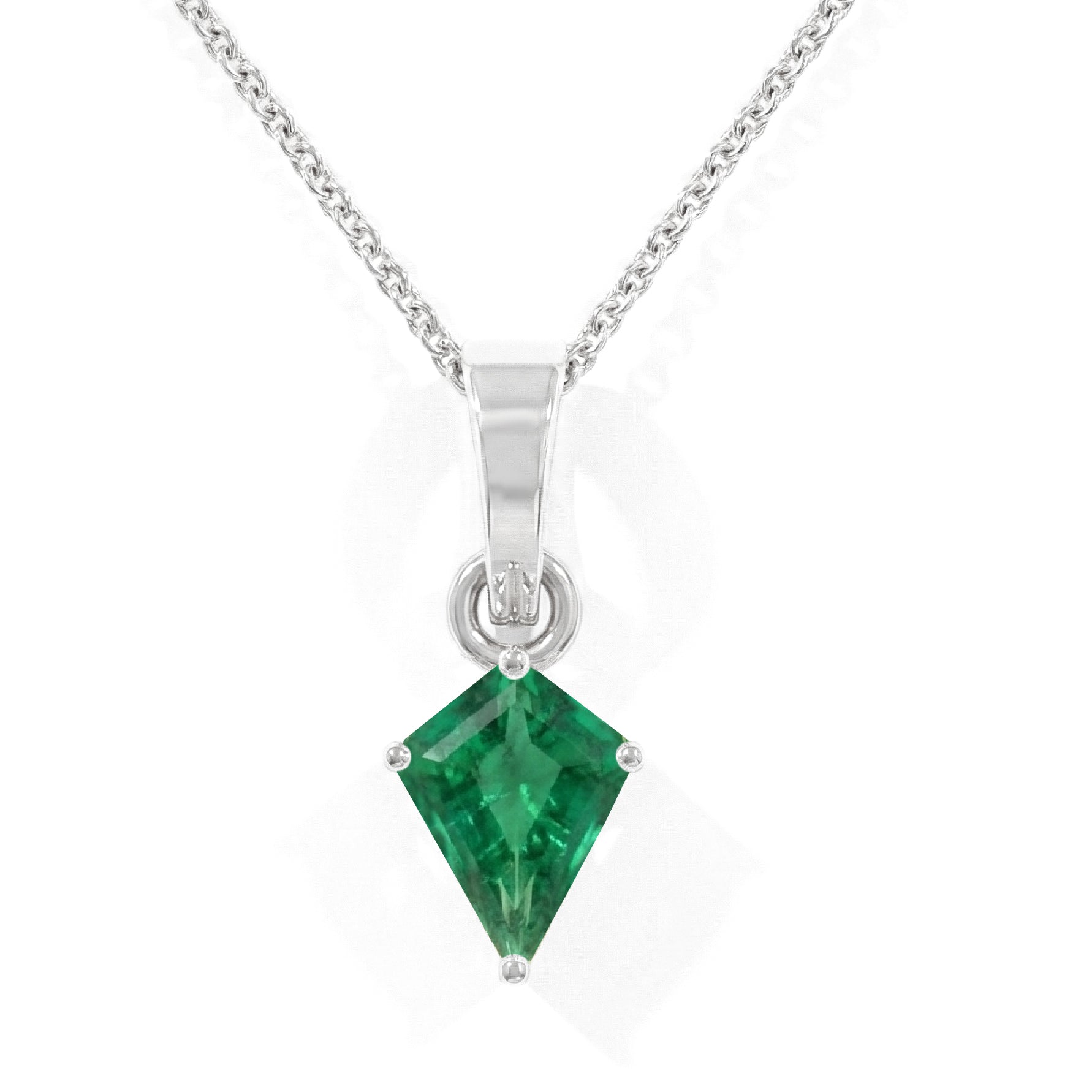 Emerald Kite Solitaire Pendant Necklace in 925 Sterling Silver 1.4ct