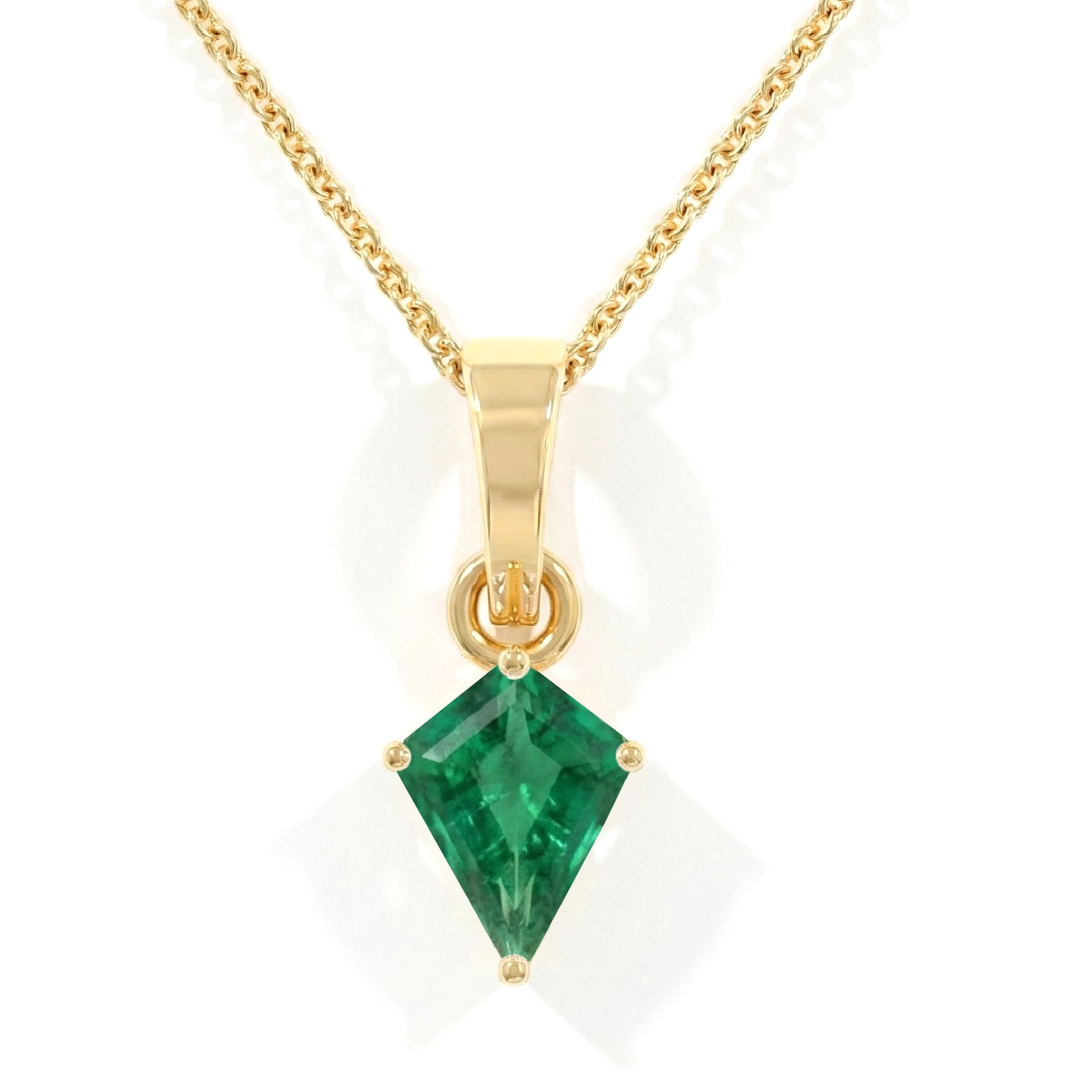 Emerald Kite Solitaire Pendant Necklace in 925 Sterling Silver 1.4ct